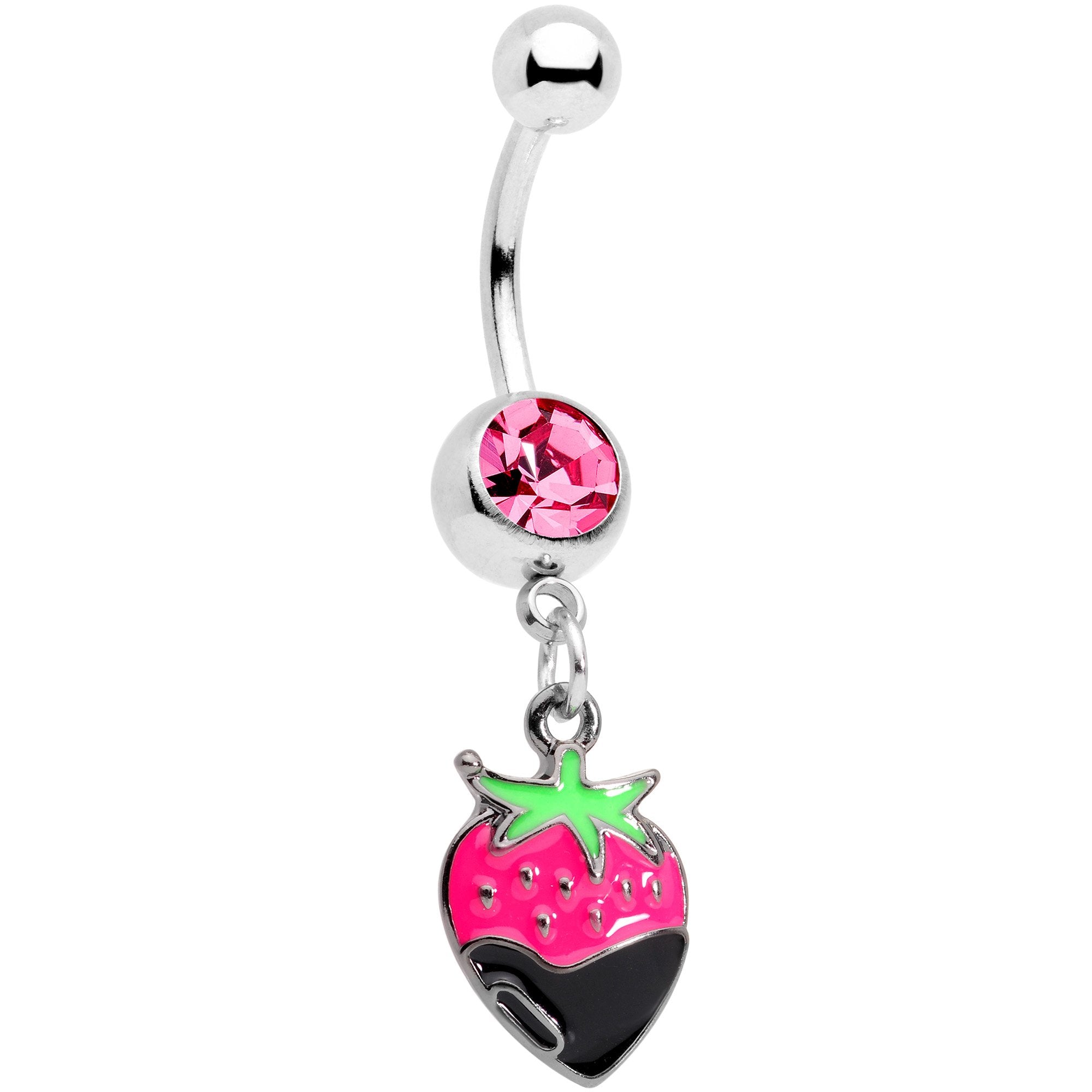 Pink Gem Yummy Chocolate Strawberry Dangle Belly Ring