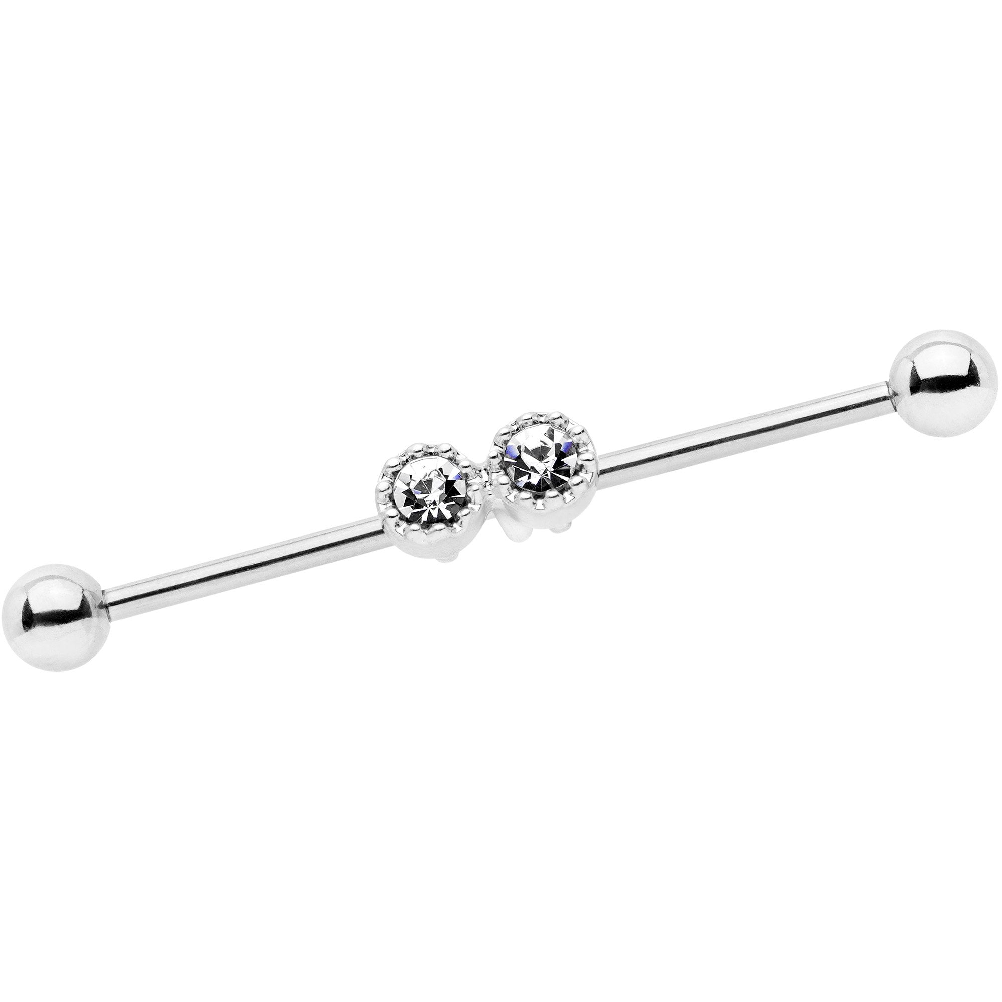 14G Clear Gem Double Drama Industrial Barbell 38mm