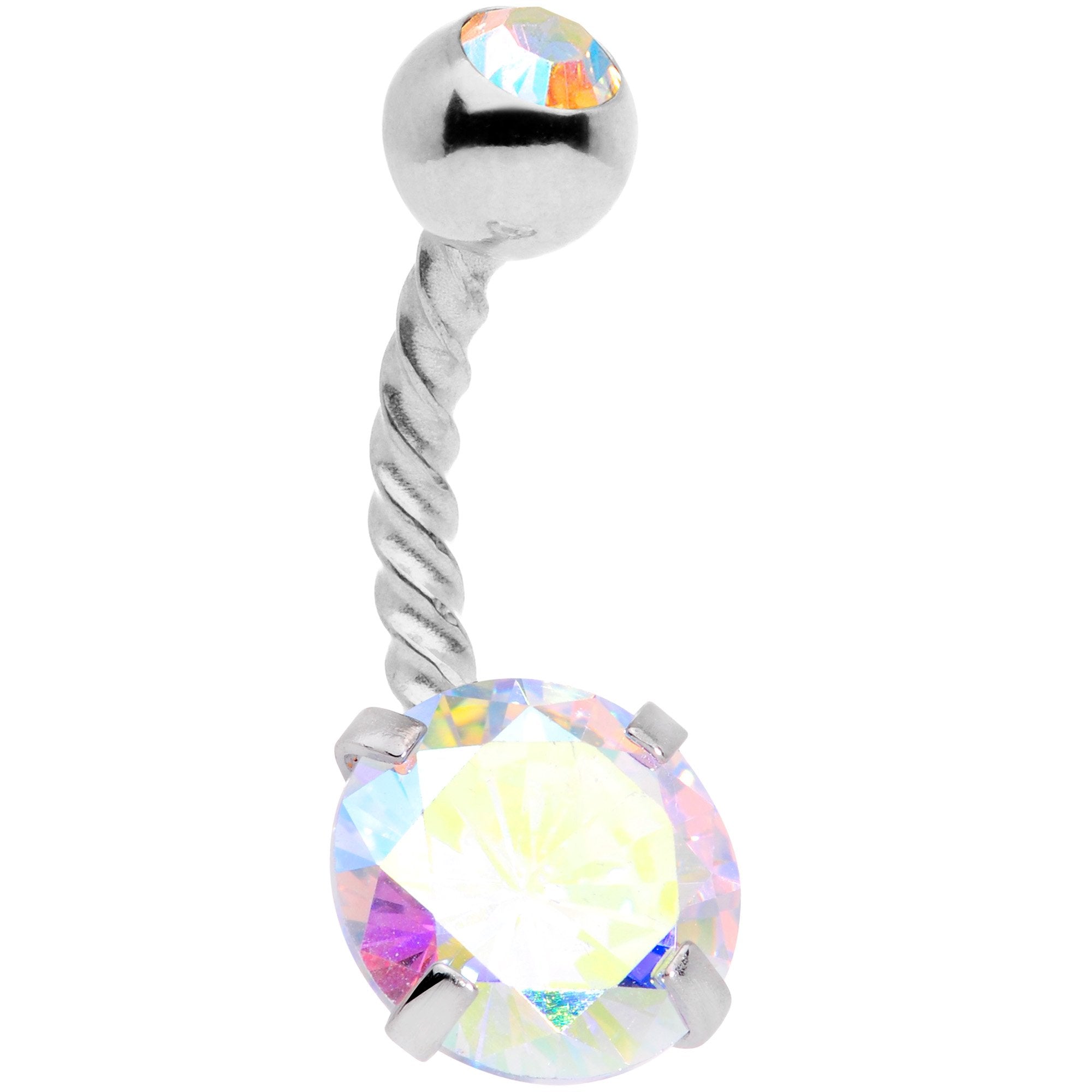 Pink Aurora Gem Twisted Disco Ball Belly Ring Set of 3