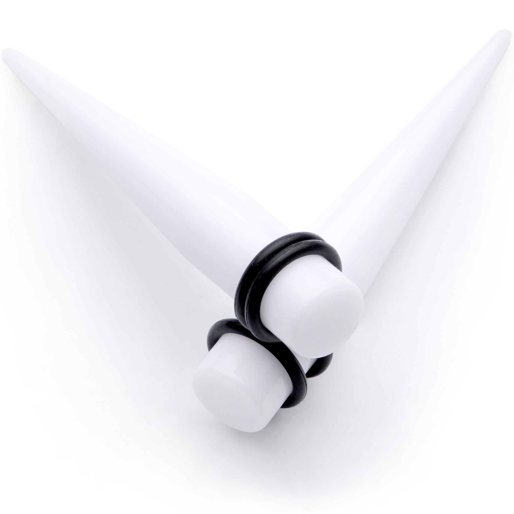 White Acrylic Straight Taper Set Available in Sizes 14G to 00G