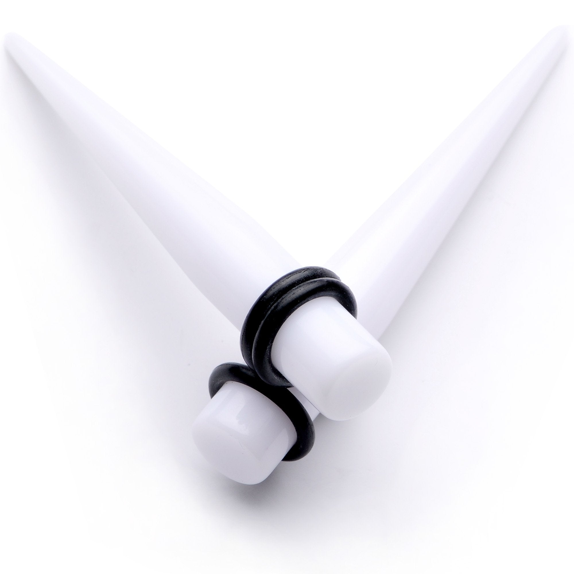 White Acrylic Straight Taper Set Available in Sizes 14G to 00G
