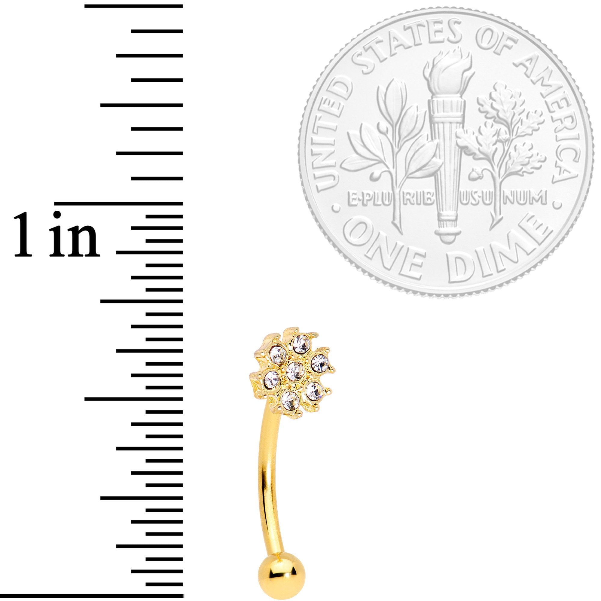 16G 5/16 Clear Gem Flower Gold Tone Curved Eyebrow Ring Set of 4