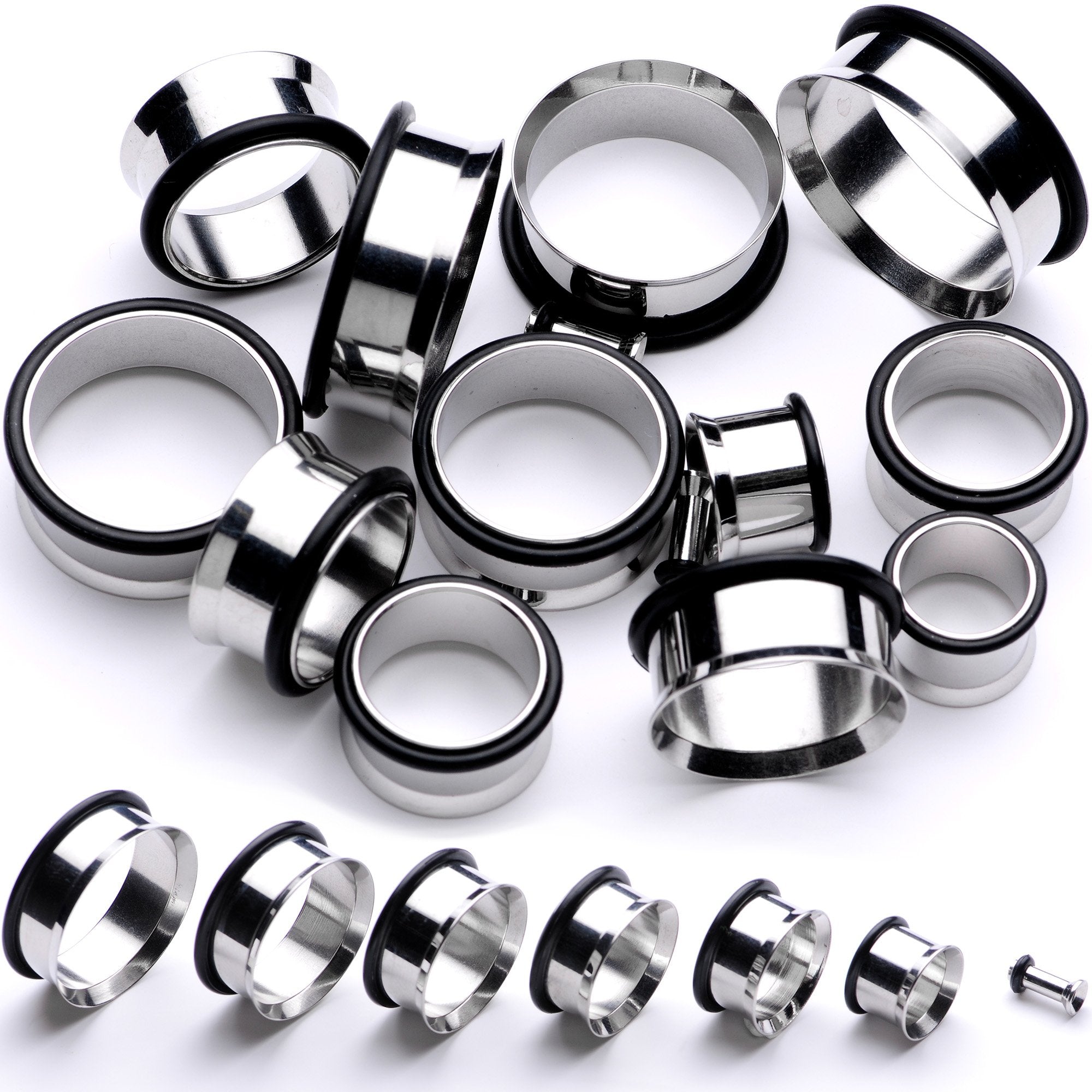 Stainless Steel Single Flare Tunnel Plug Set Available in Sizes 8G to 1