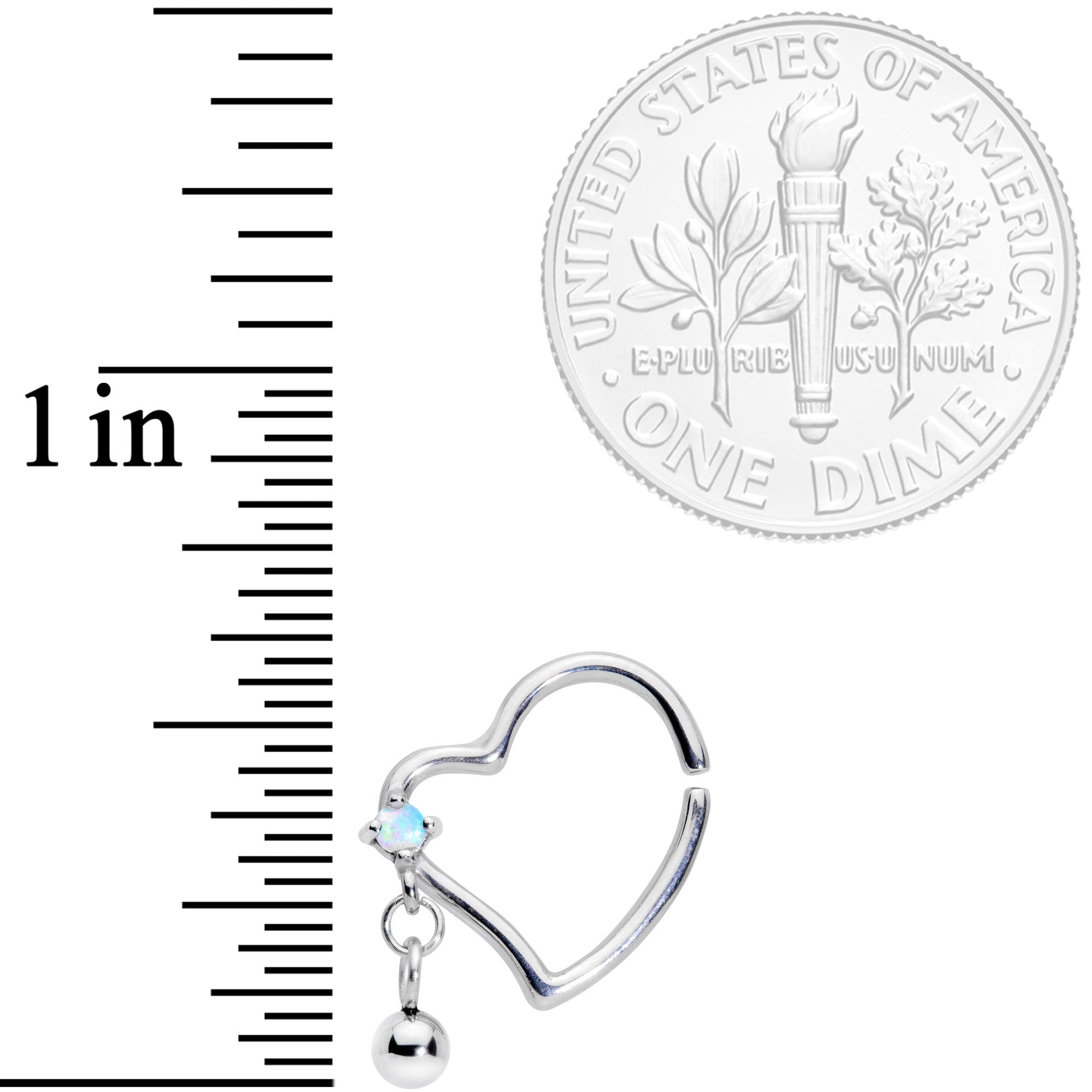 16G 3/8 White Faux Opal Stylized Heart Right Closure Ring