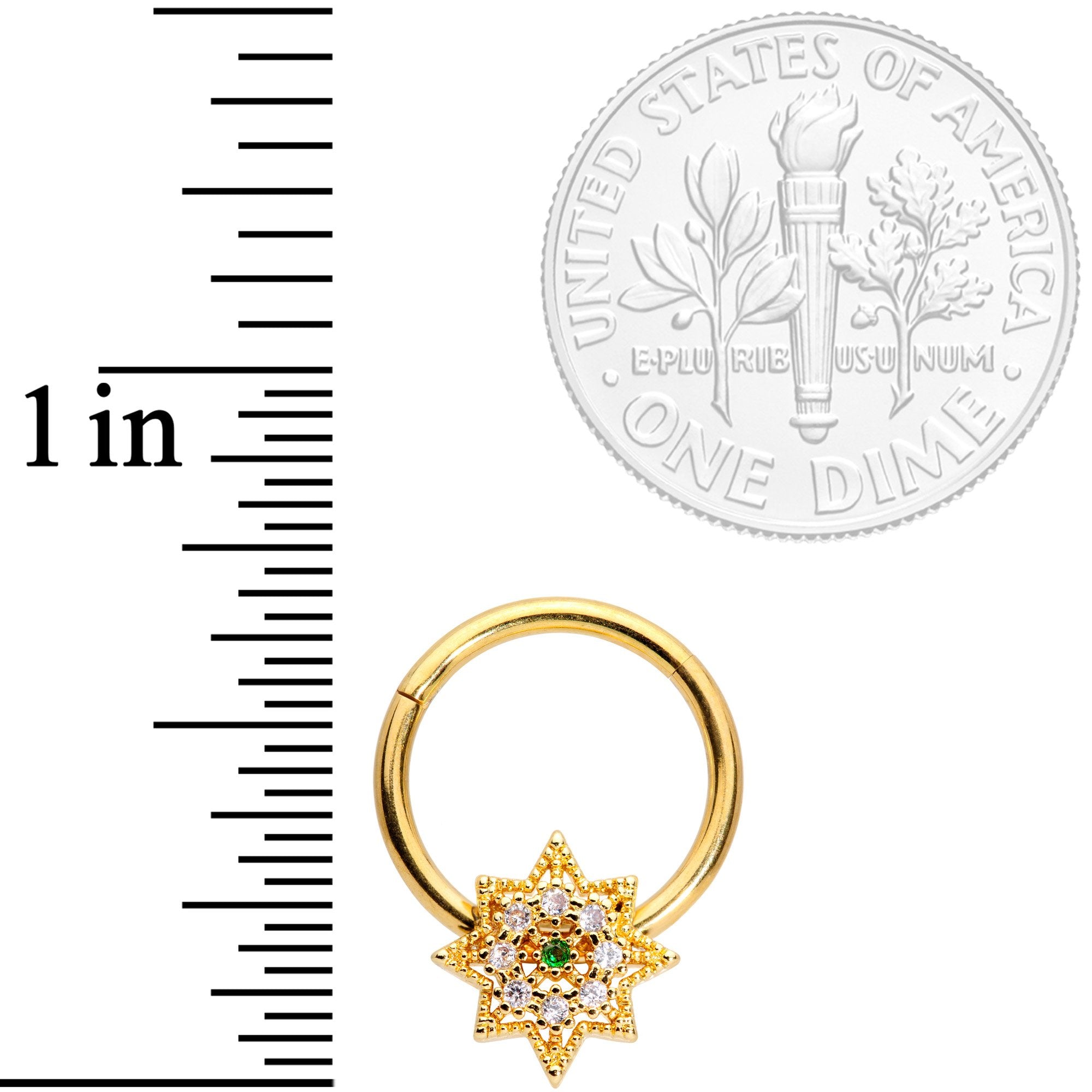 16G 3/8 Clear CZ Gem Gold Tone Octagon Hinged Segment Ring