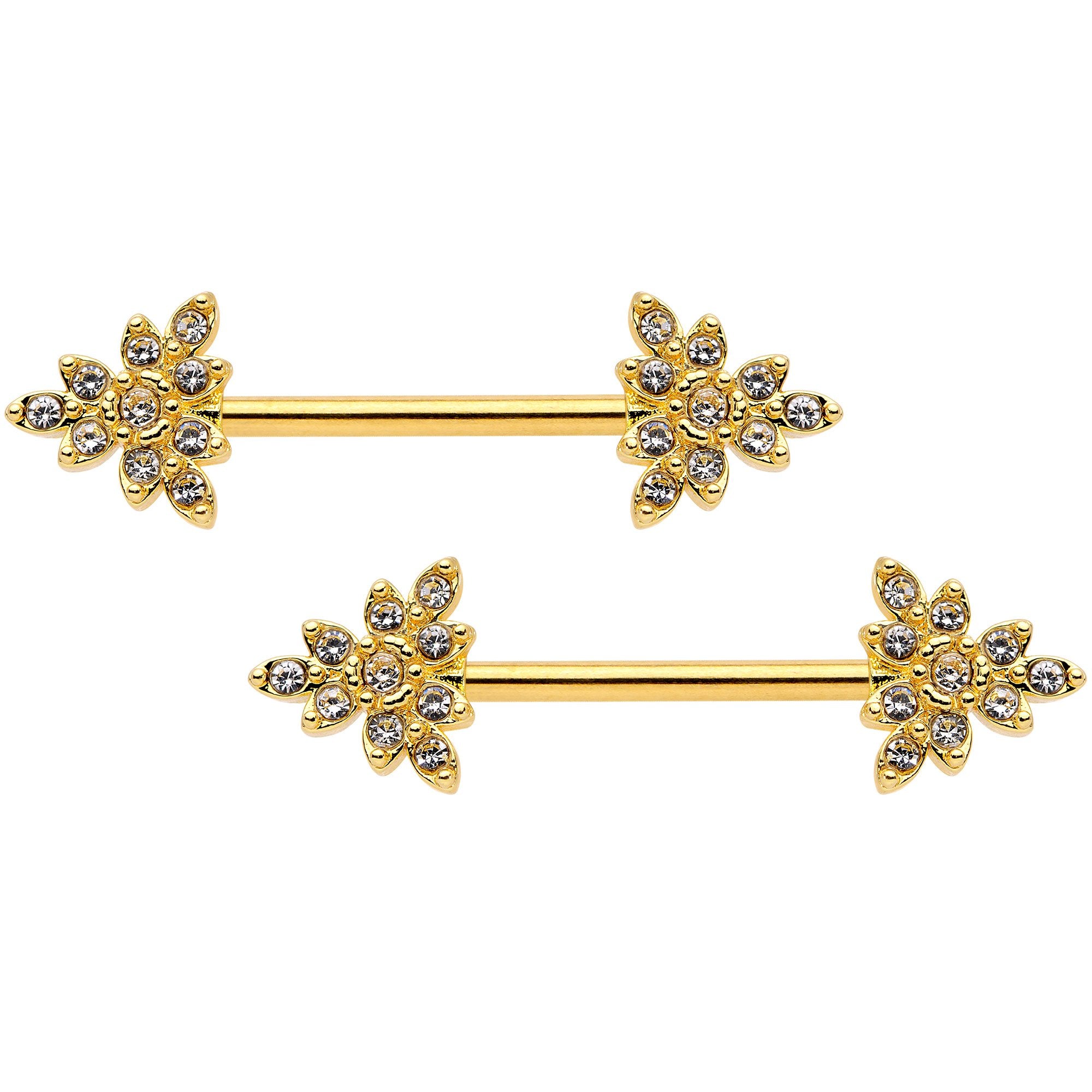 14G 9/16 Clear CZ Gem Elegant Triangle Nipple Ring Set