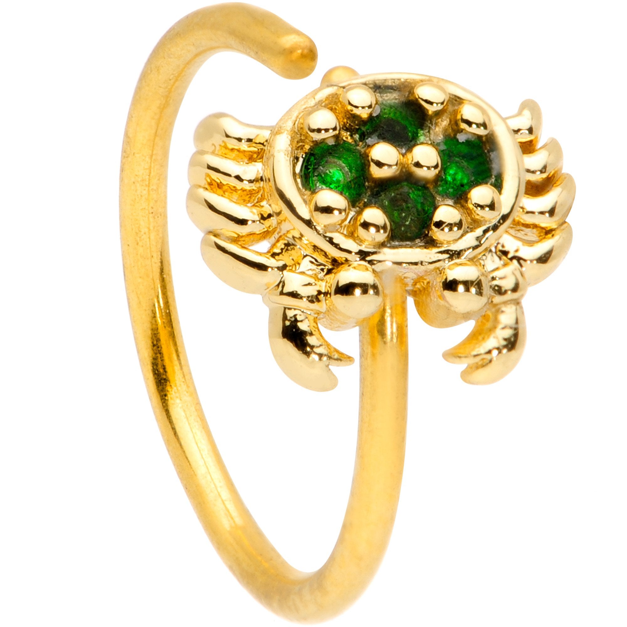 20G 5/16 Green CZ Gem Gold Tone Nautical Crab Nose Hoop