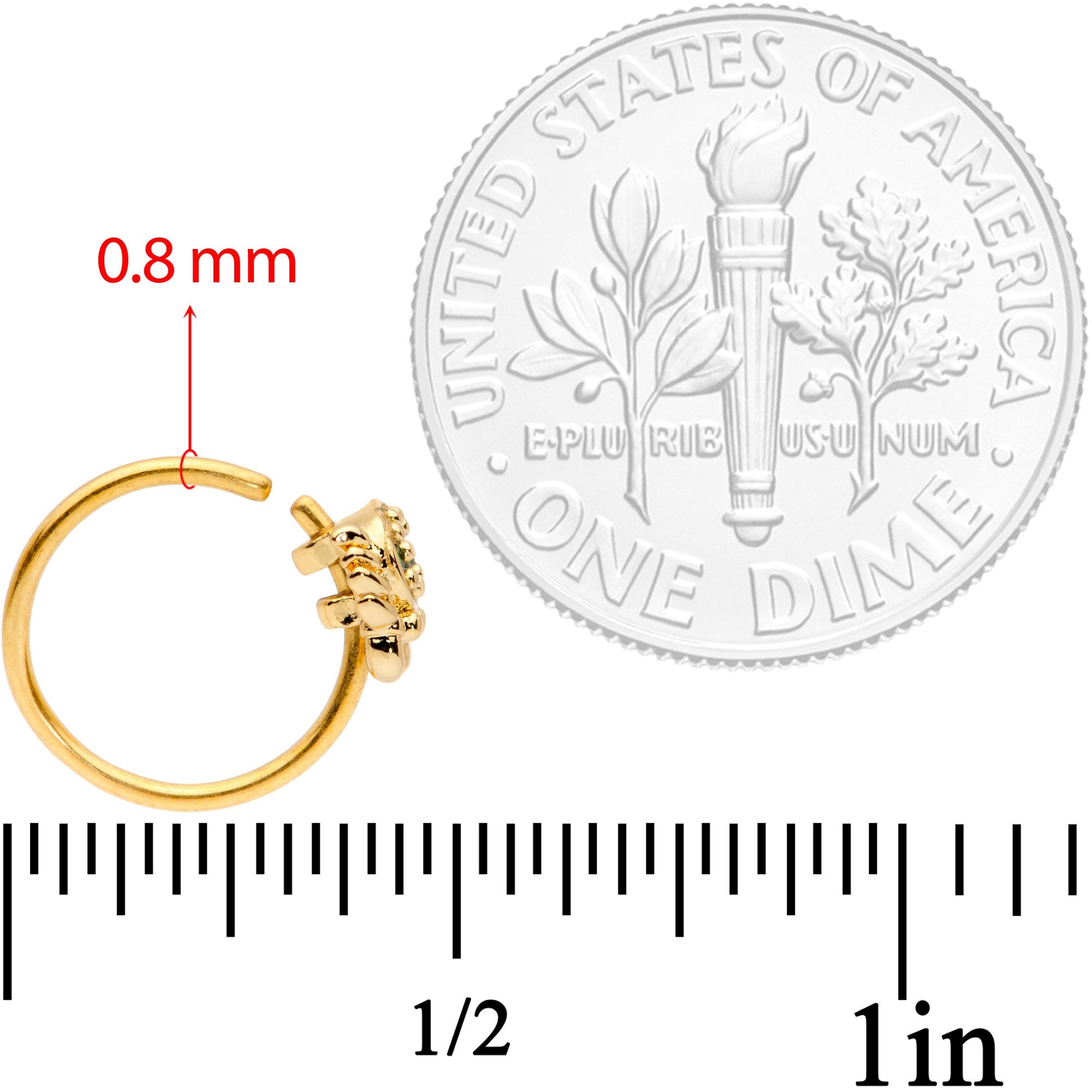 20G 5/16 Green CZ Gem Gold Tone Nautical Crab Nose Hoop