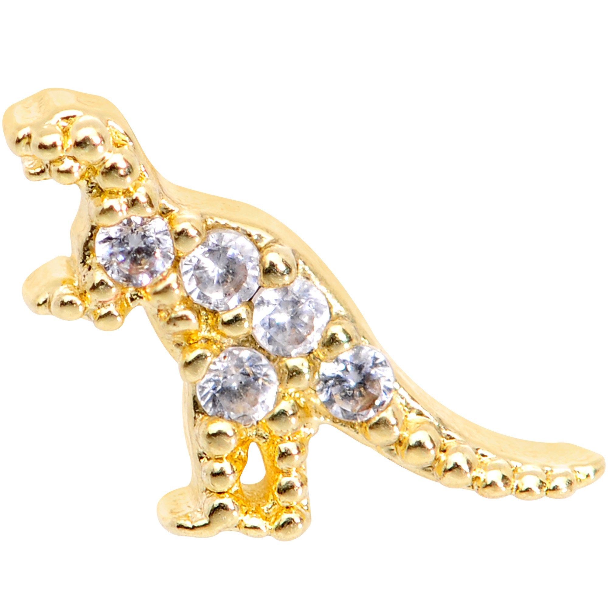 16G 5/16 Clear CZ Gem Gold Tone Tiny Dinosaur Labret Monroe Tragus
