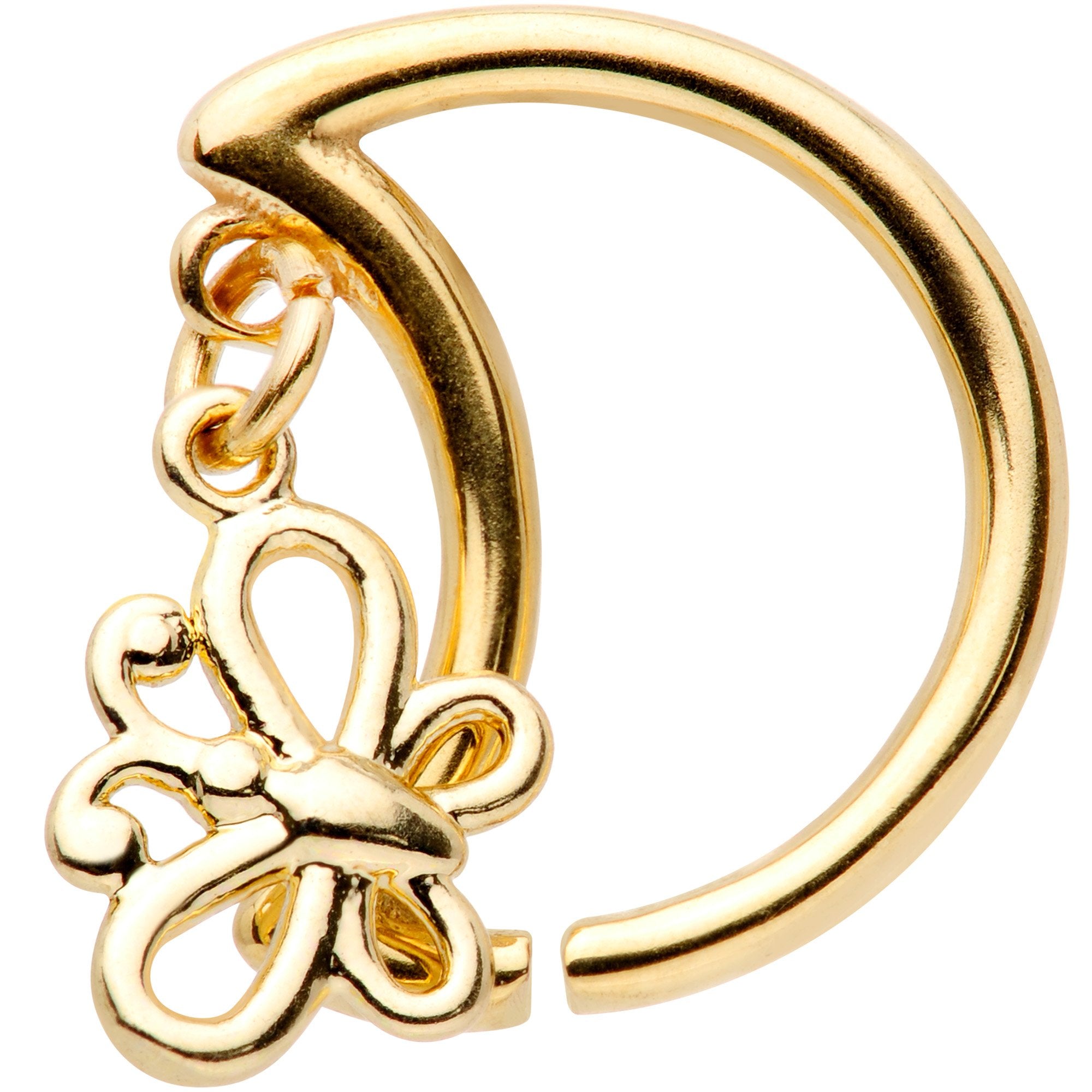 16G 3/8 Gold Tone Crescent Moon Butterfly Right Ear Closure Ring