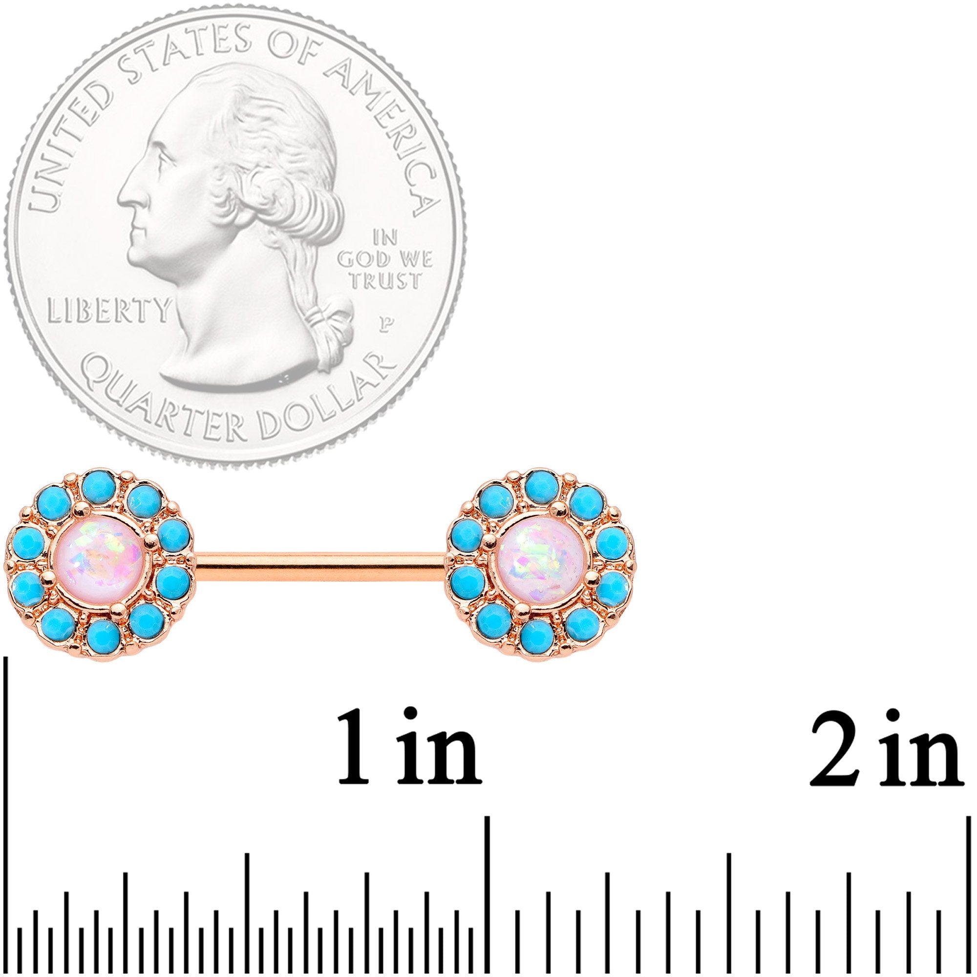 14G 9/16 White Faux Opal Gold Tone Southwestern Nipple Ring Set