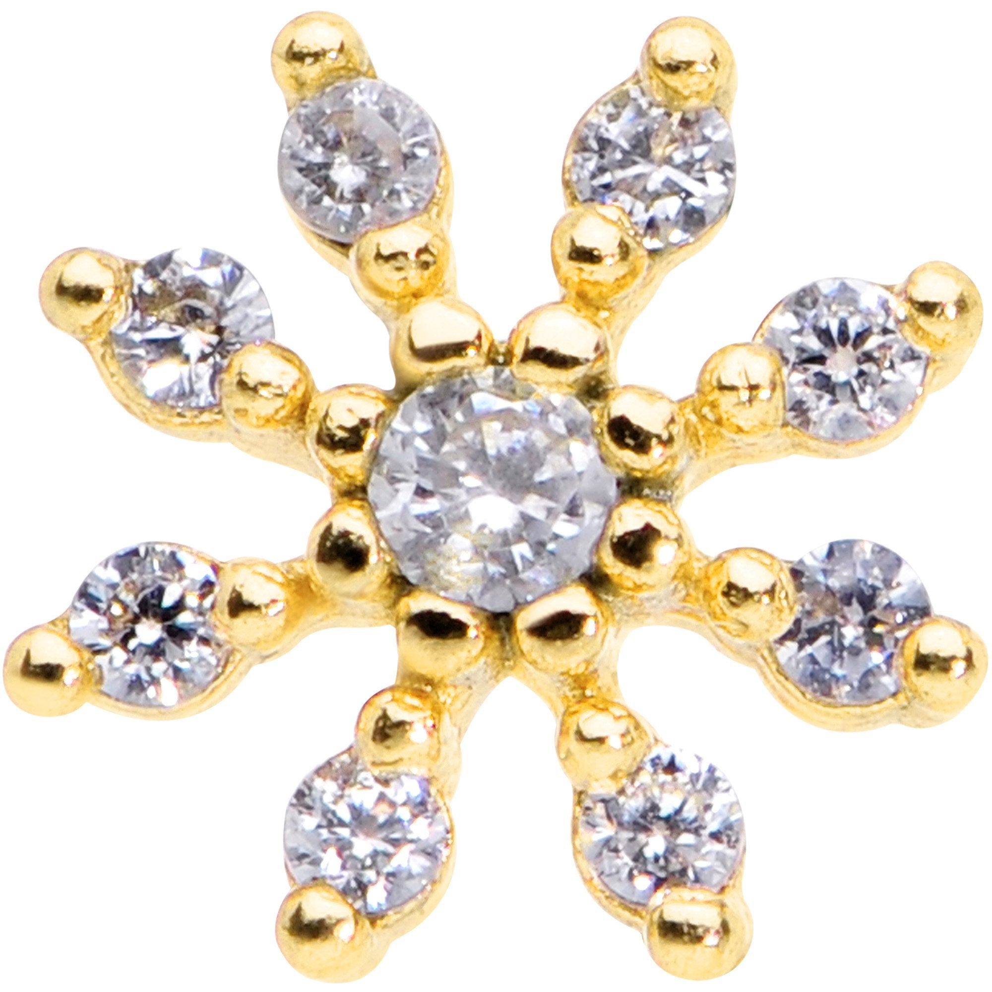 20G 1/4 Clear CZ Gem Gold Tone Flower L Shaped Nose Ring