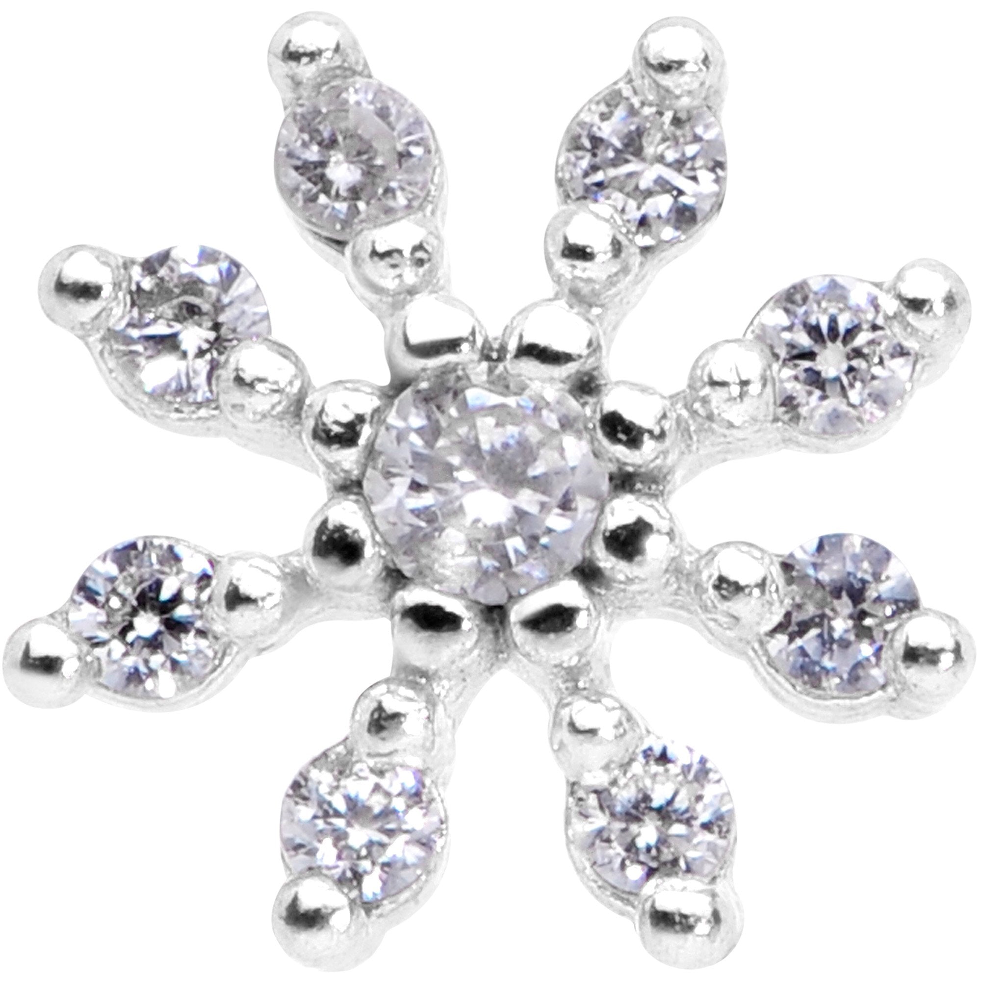 20G 1/4 Clear CZ Gem Flower L Shaped Nose Ring