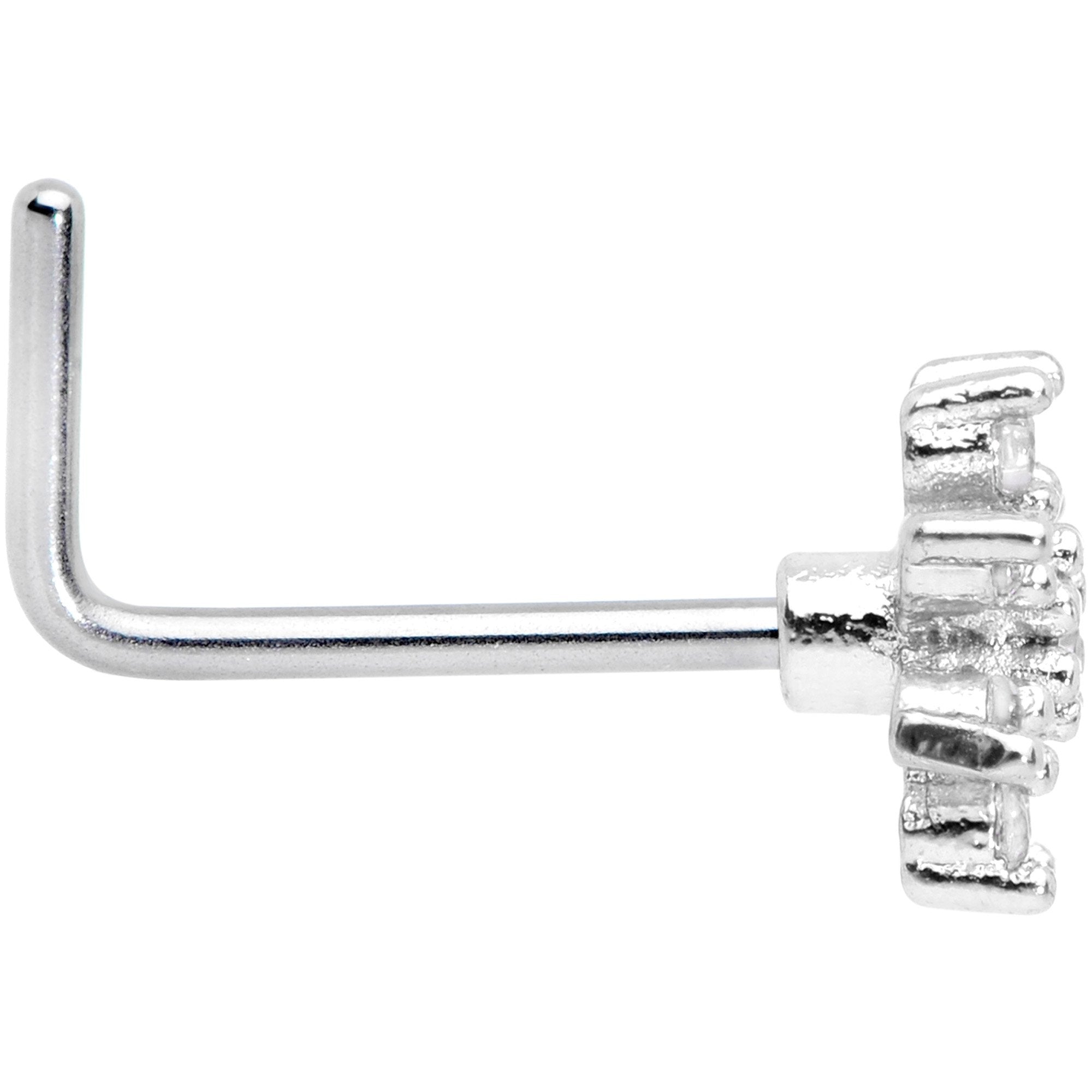 20G 1/4 Clear CZ Gem Flower L Shaped Nose Ring