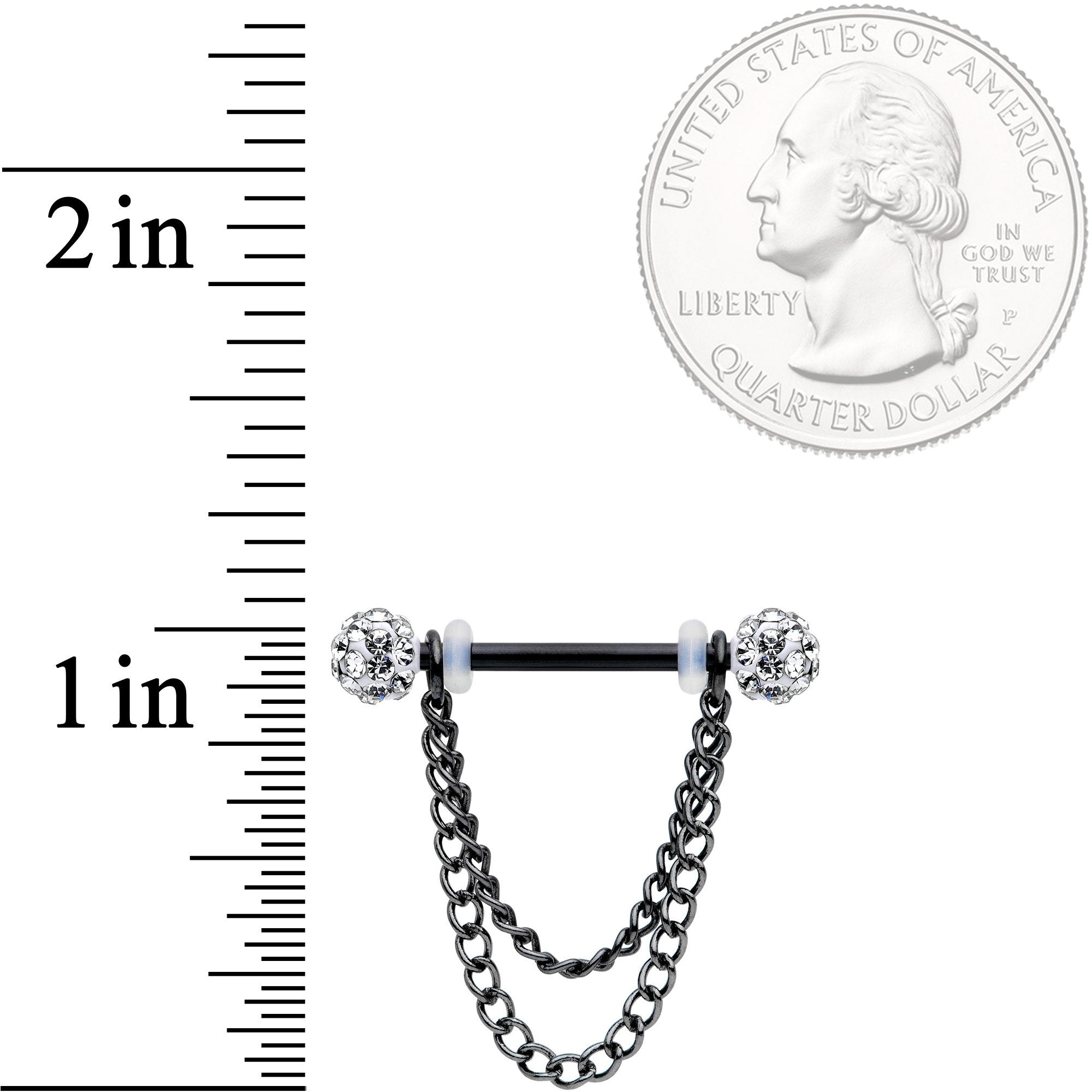 14G Clear Gem End Black Chain Dangle Nipple Ring Set