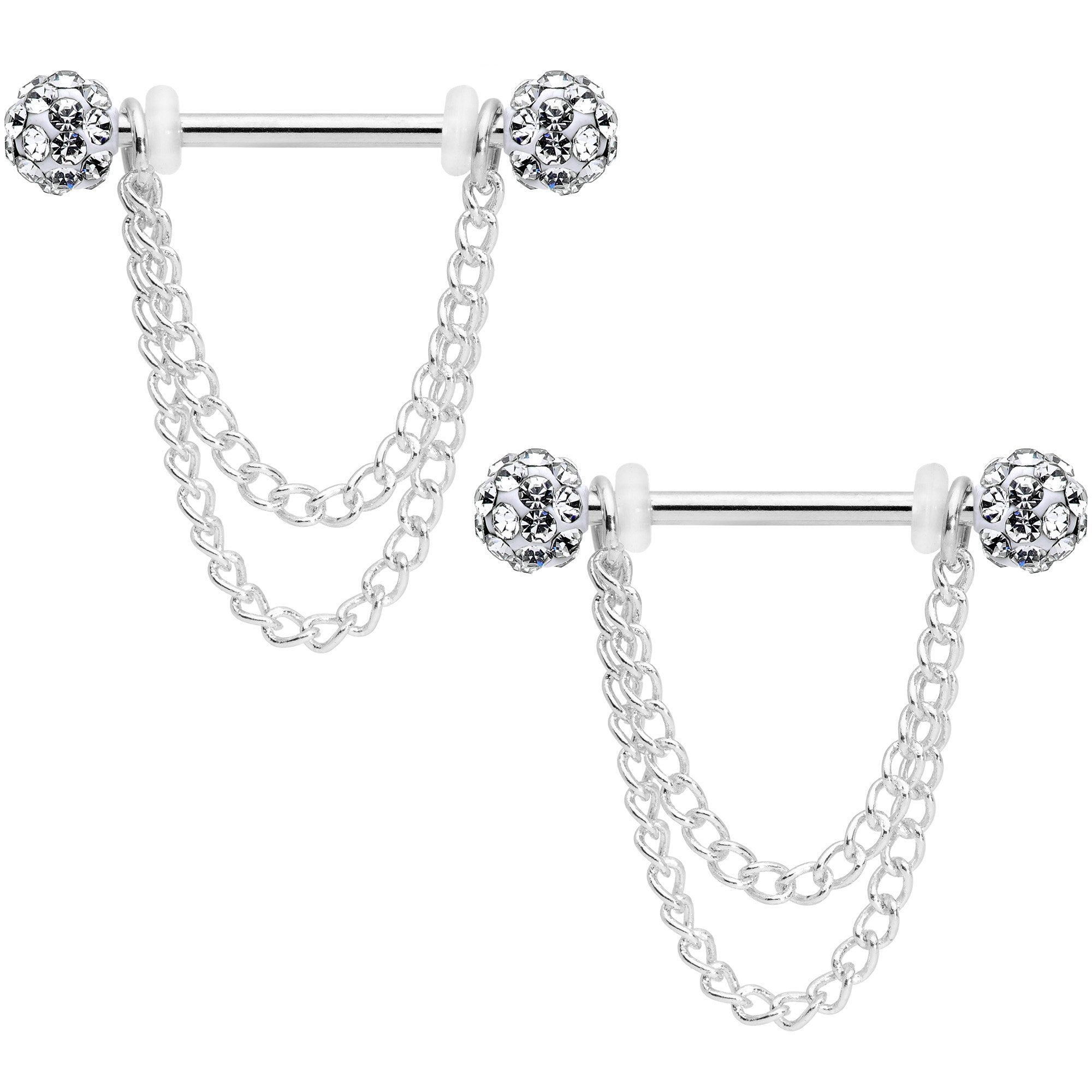 14G Clear Gem End Chain Dangle Nipple Ring Set