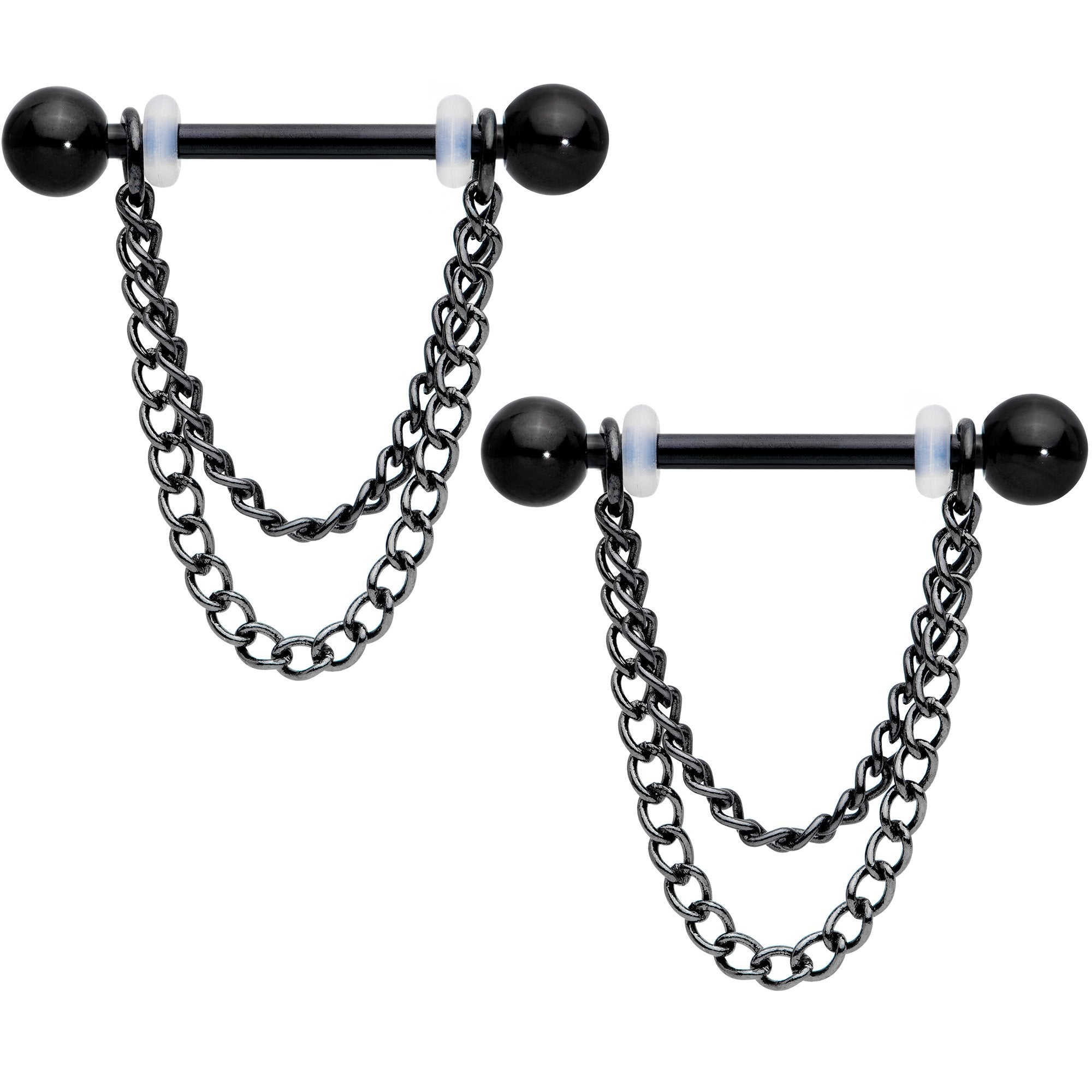 14G Black Chain Dangle Nipple Ring Set