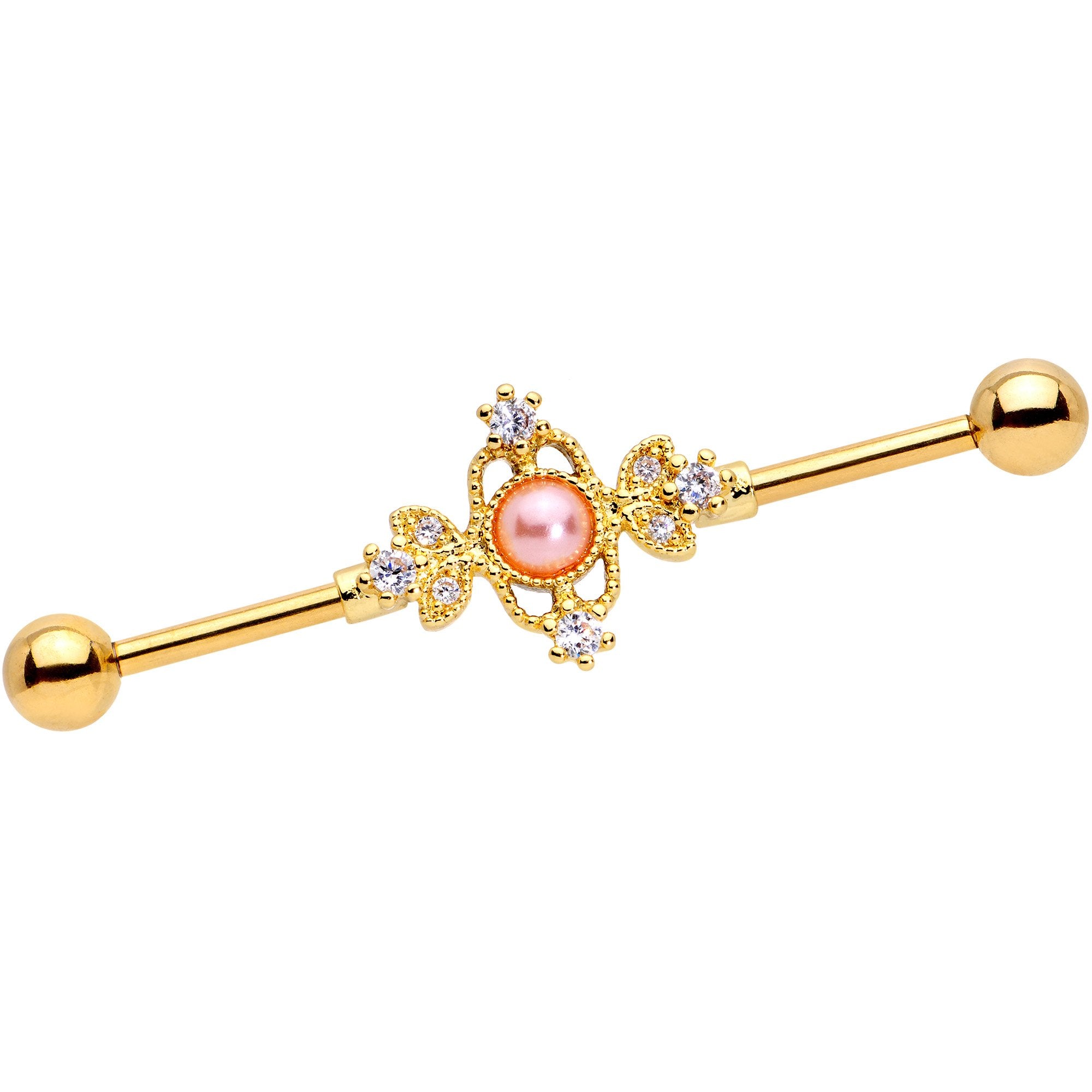 14G Clear CZ Gem Pink Orb Fit for a Queen Industrial Barbell 38mm