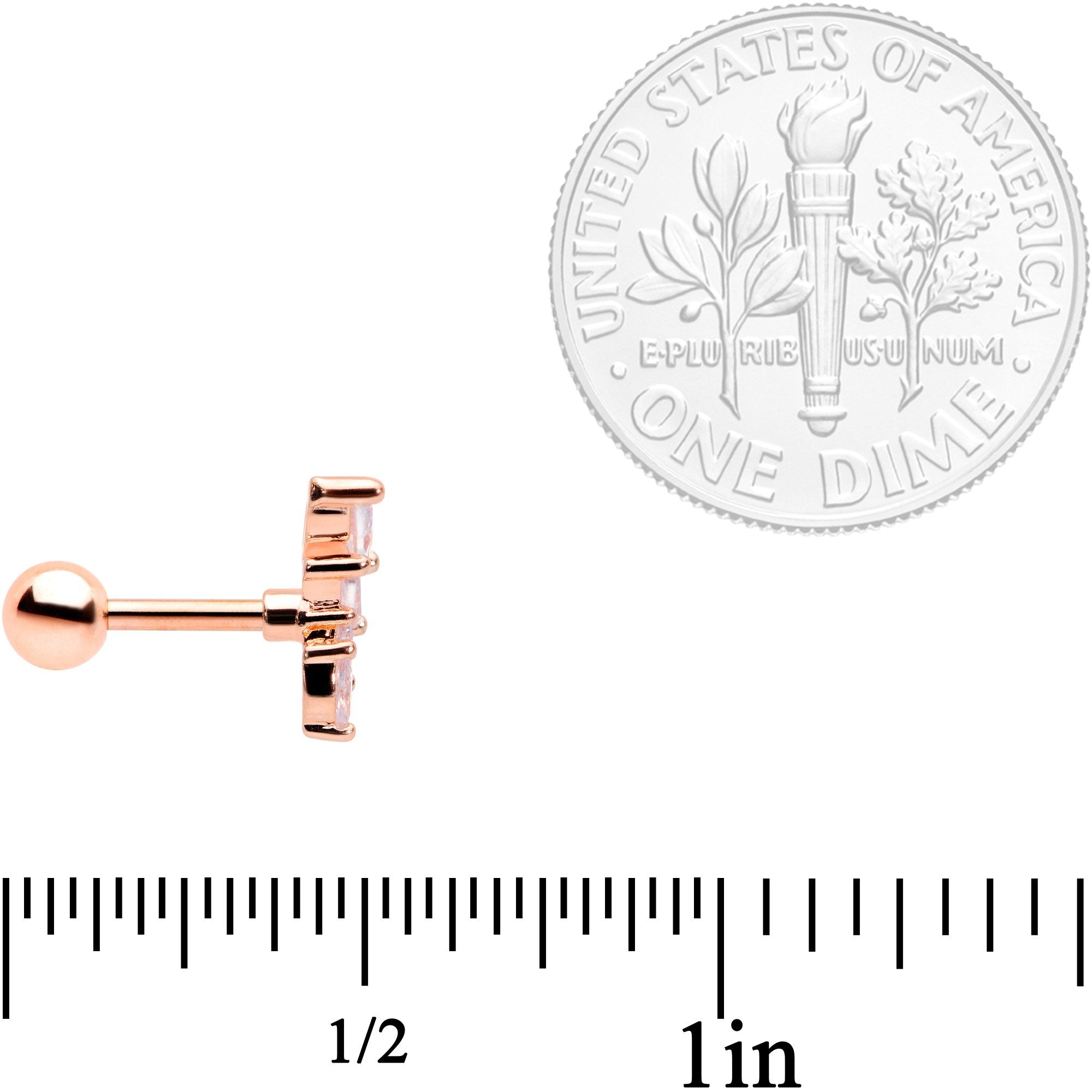 16G 1/4 Clear CZ Gem Rose Gold Tone Geometric Tragus Set of 3