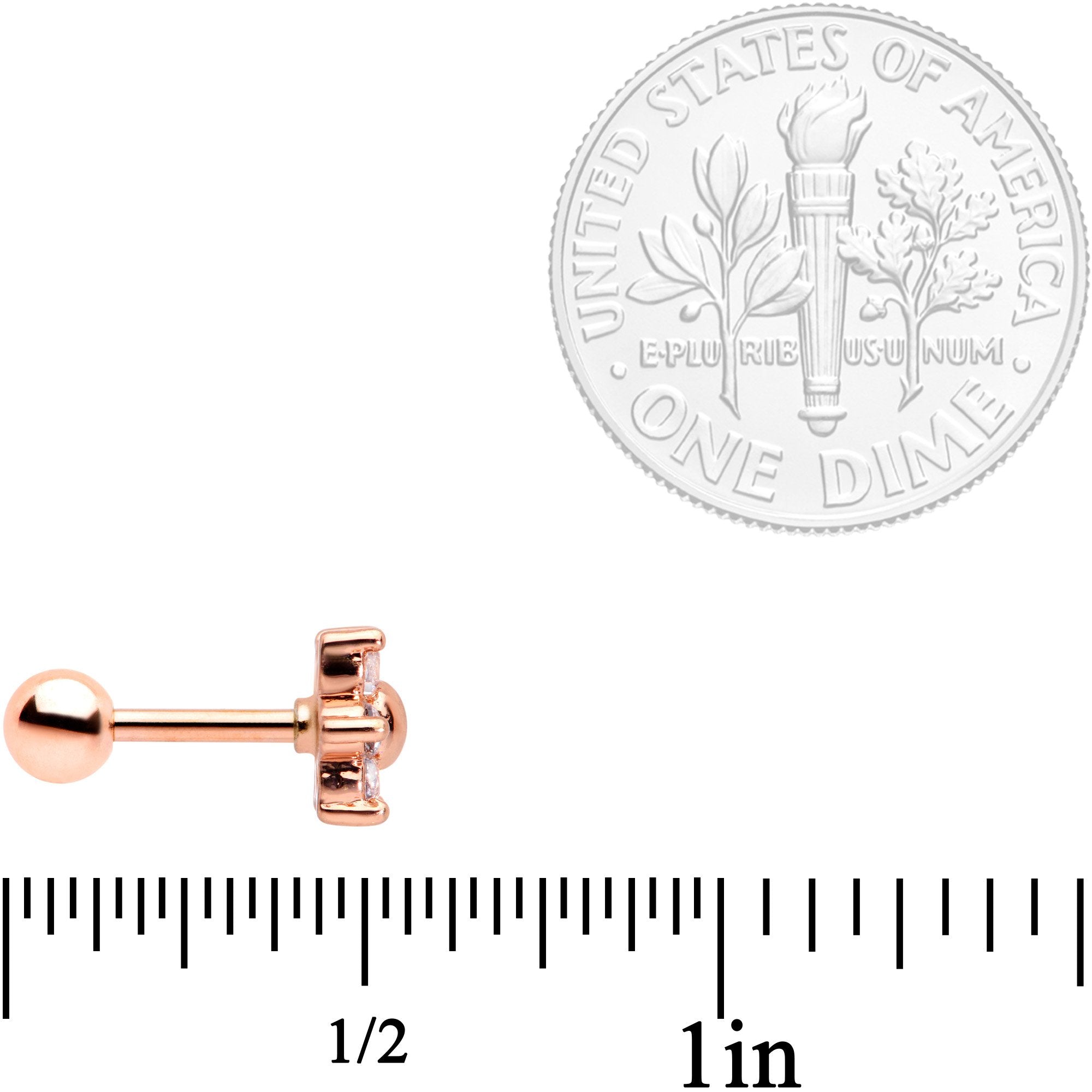 16G 1/4 Pink Clear CZ Gem Rose Gold Tone Star Tragus Set of 3