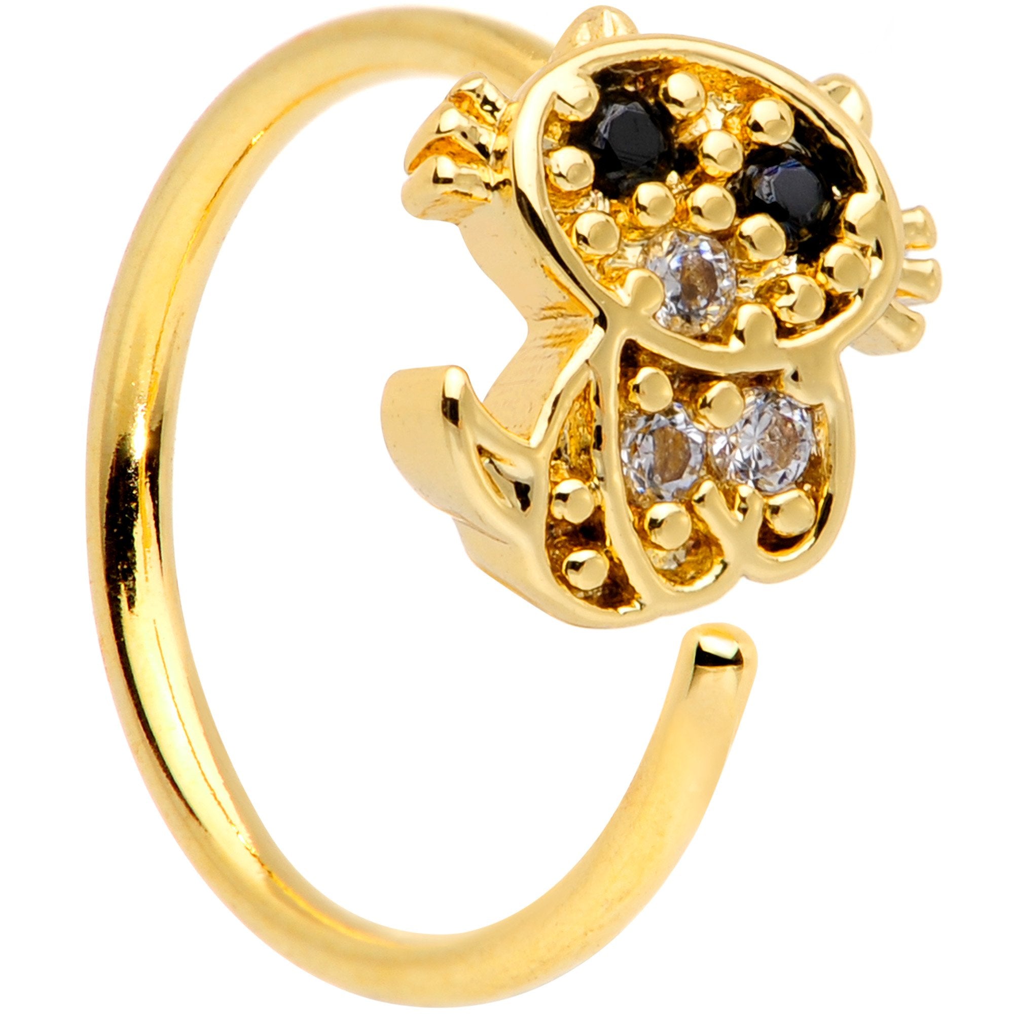 20G 5/16 Clear Black Gem Gold Tone Glamour Cat Nose Hoop