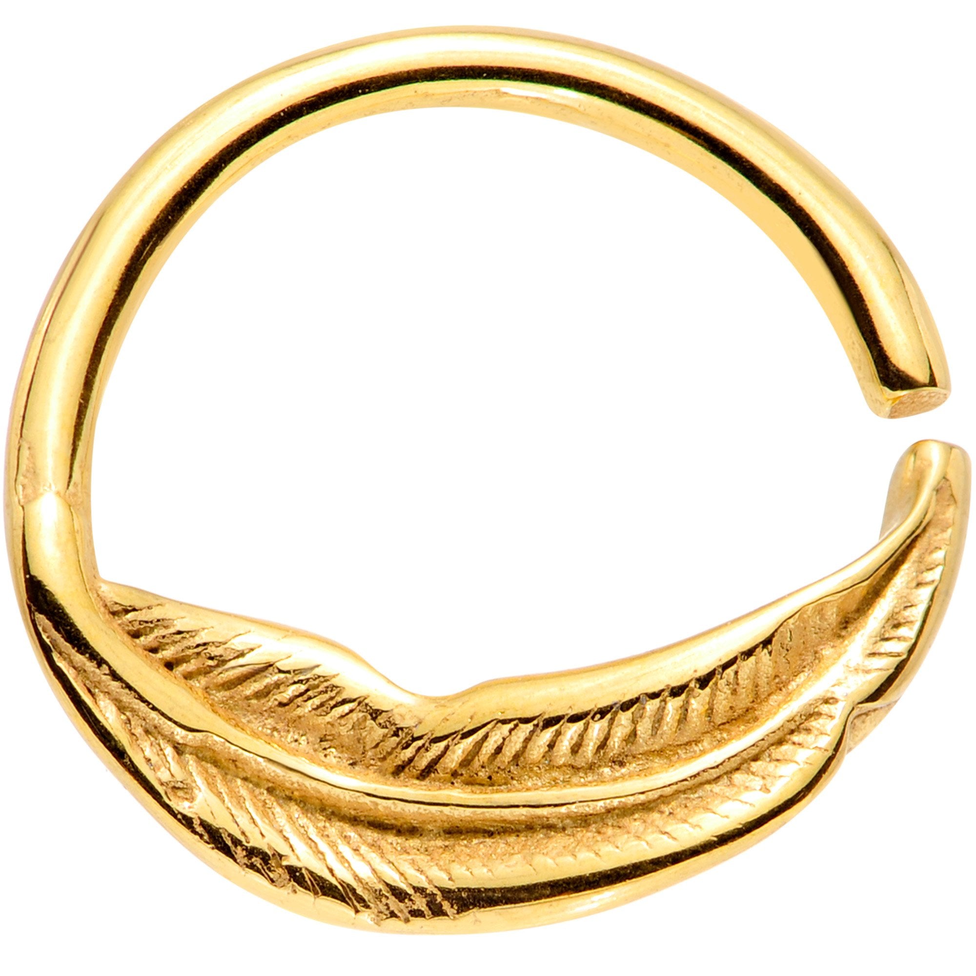 16G 3/8 Gold Tone Feather Closure Ring