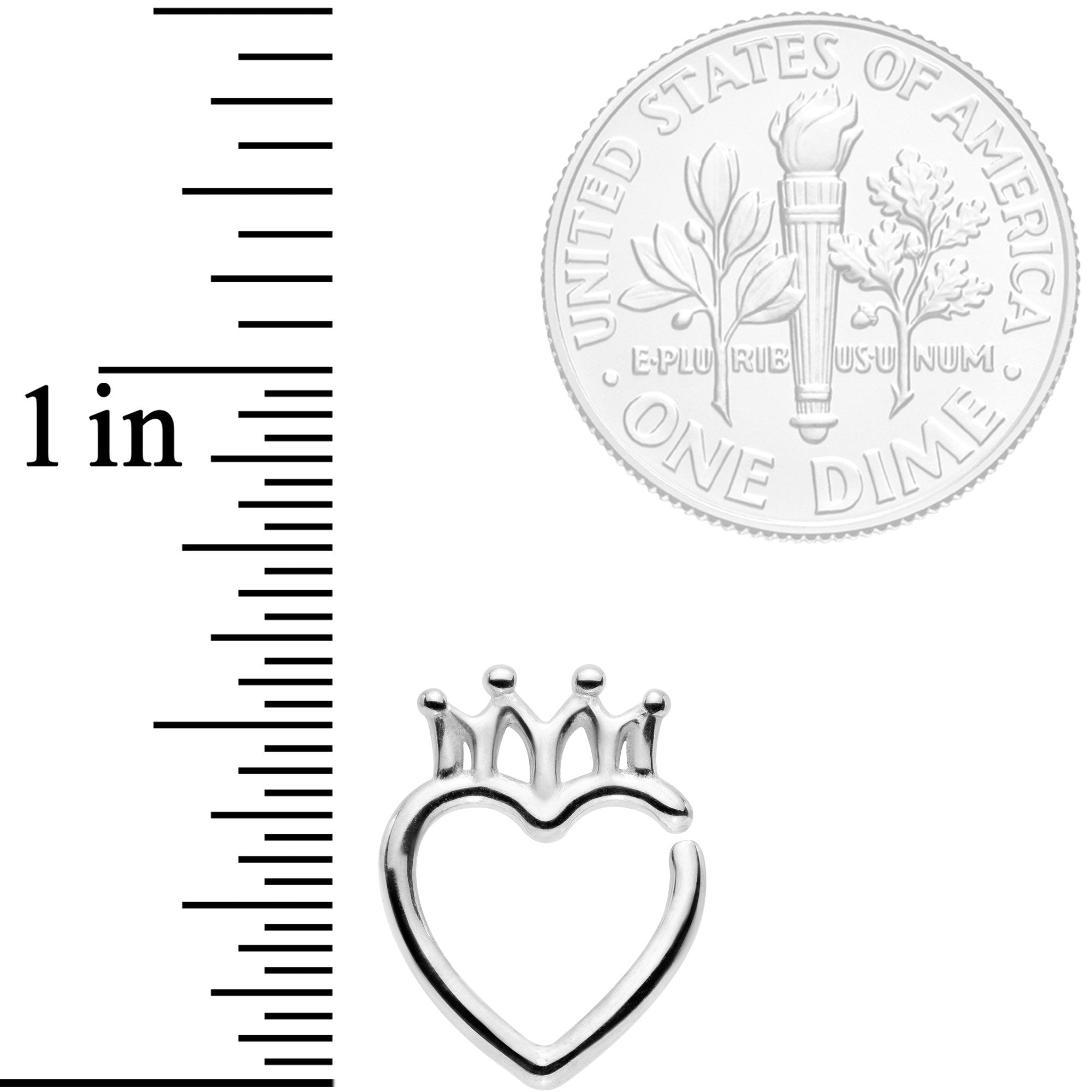 16G 5/16 Royal Crown Heart Right Ear Closure Ring