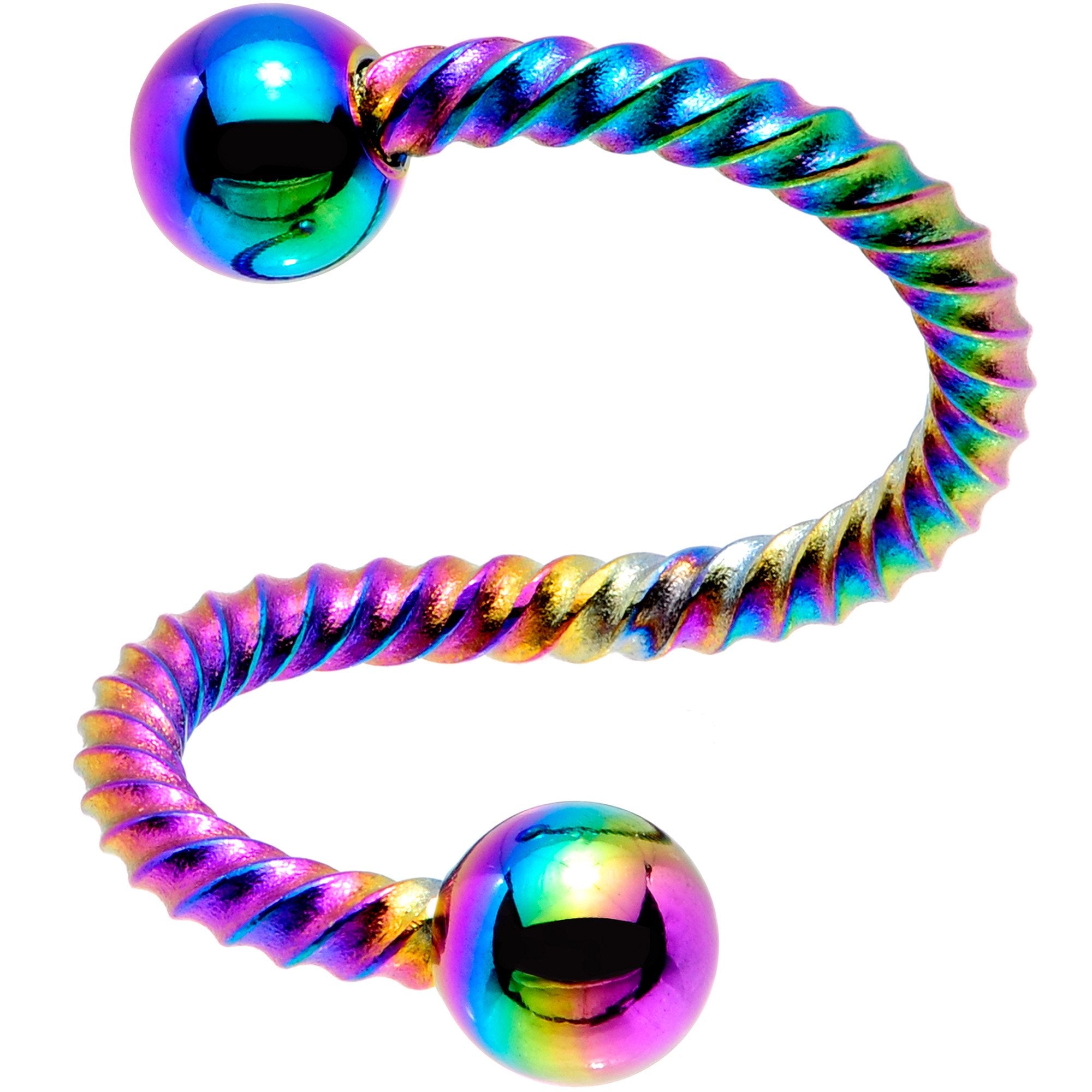 14G 3/8 Rainbow Twisted Spiral Twister Belly Ring