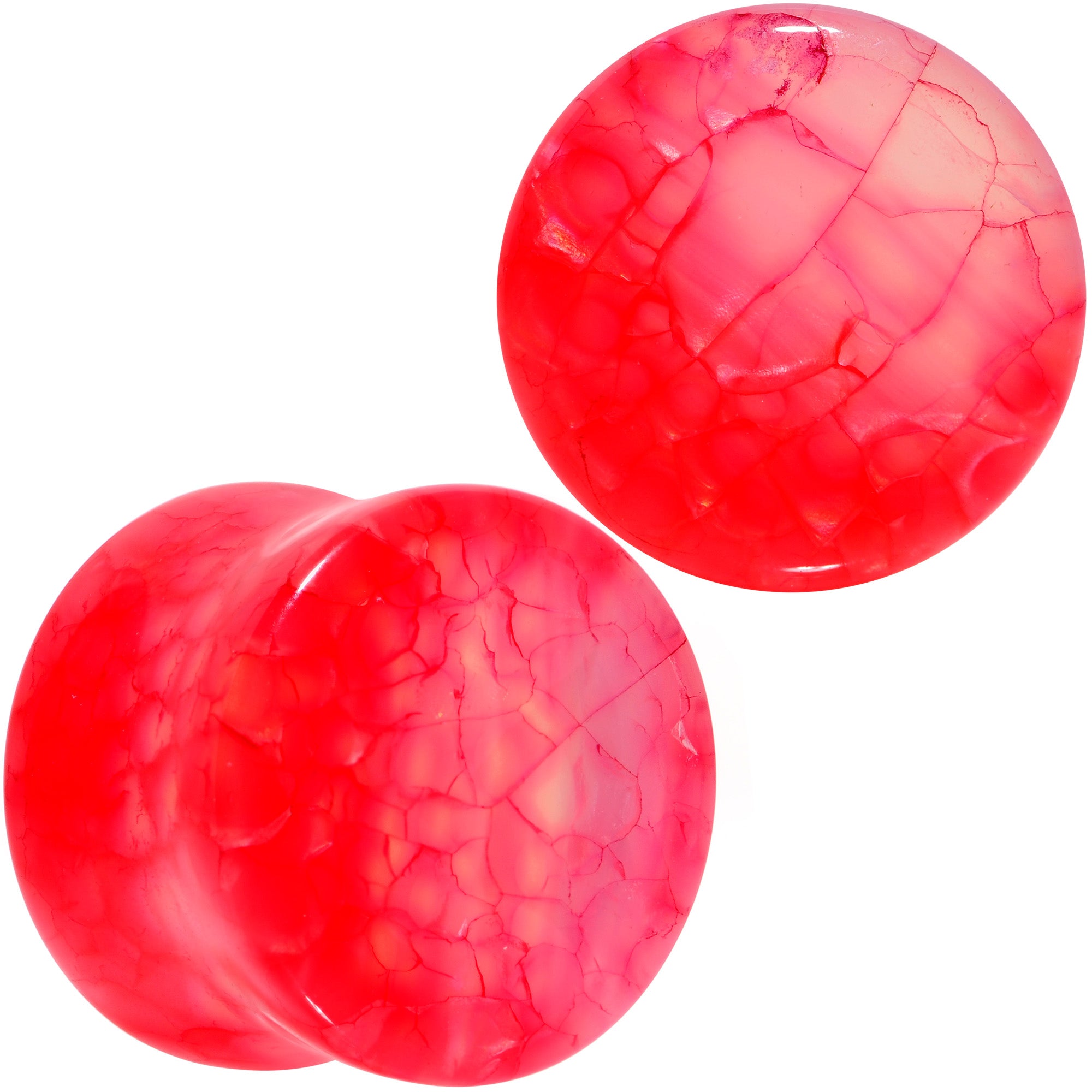 Red Agate Stone Saddle Plug Set Available in Sizes 0G to 25mm