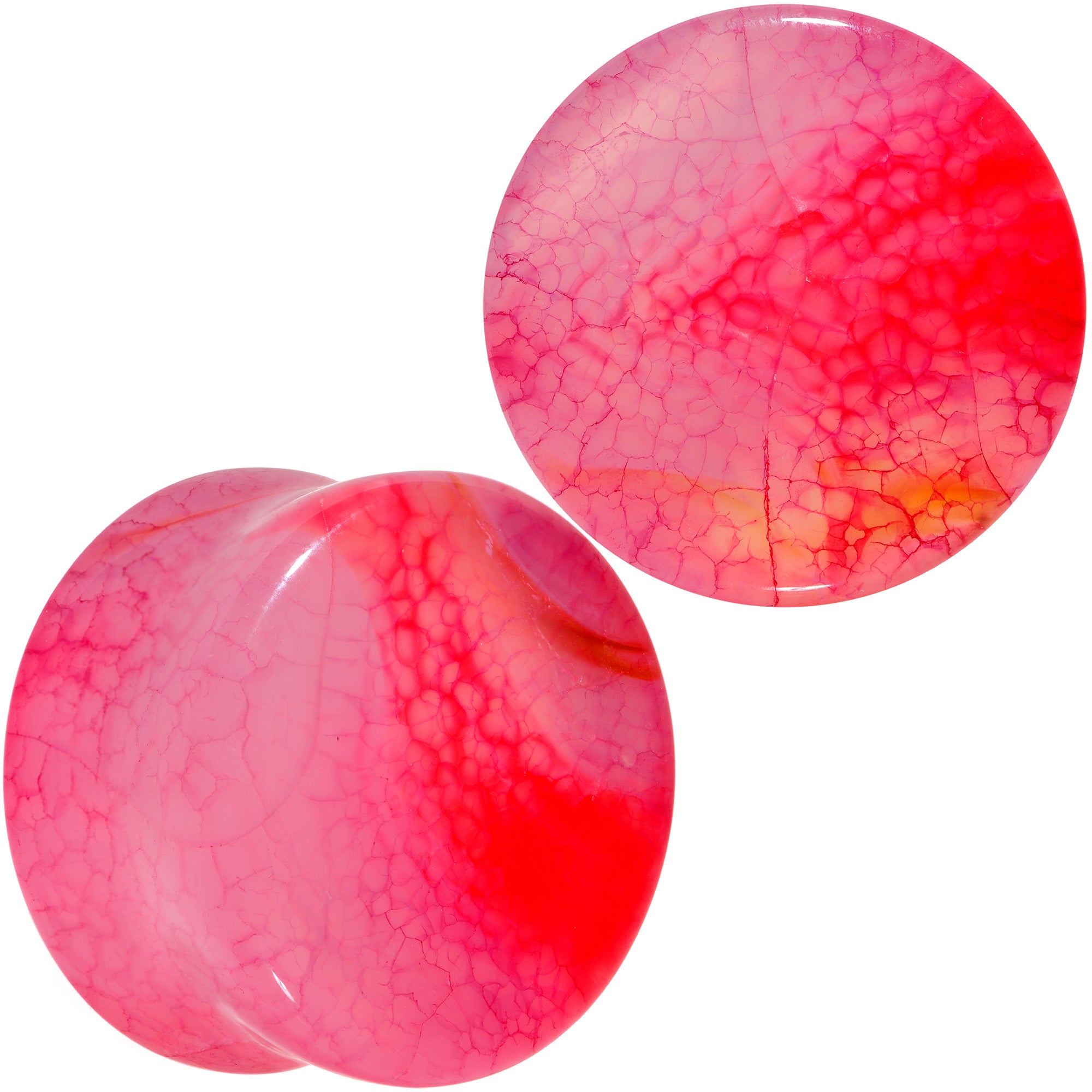 Red Agate Stone Saddle Plug Set Available in Sizes 0G to 25mm