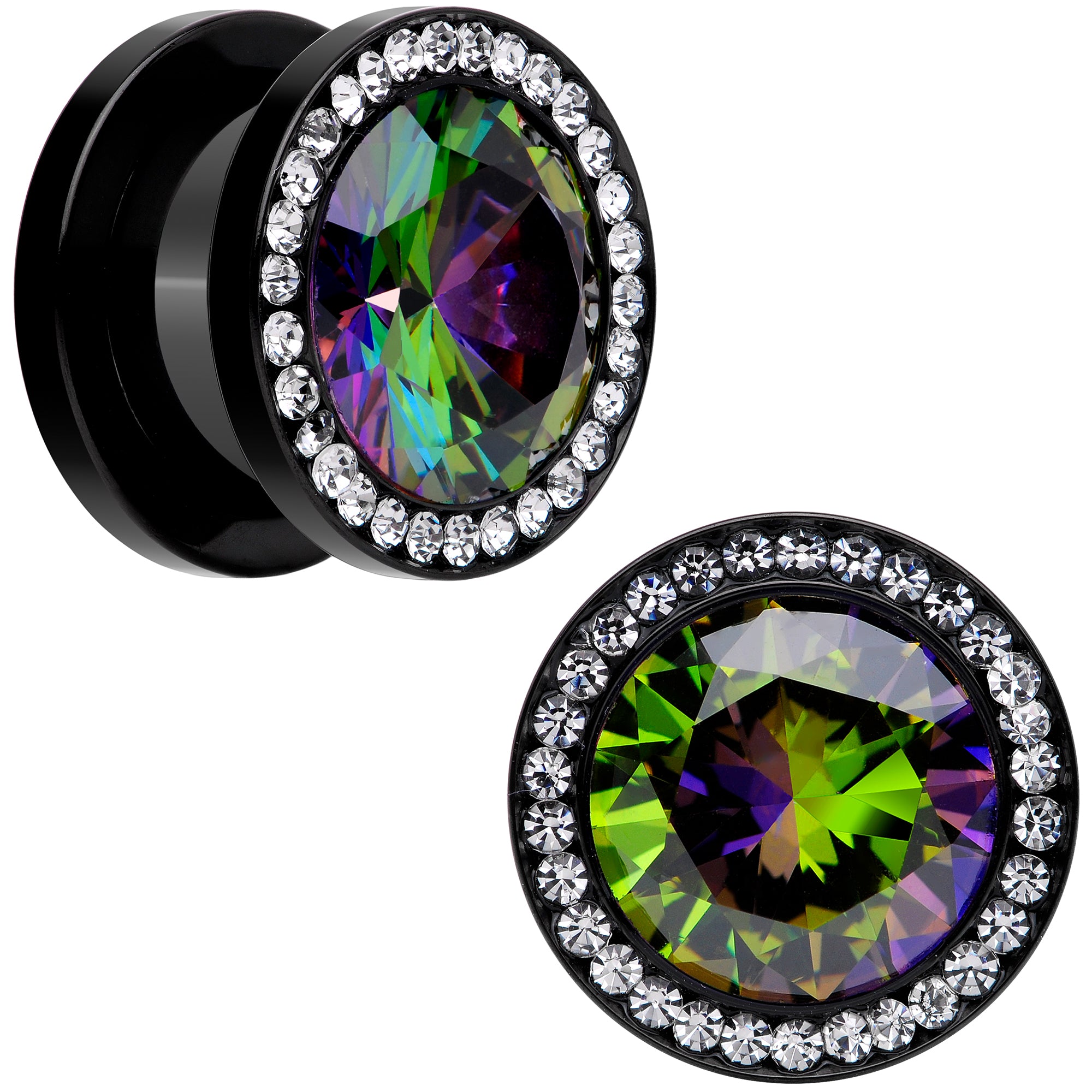 Vitrail Clear CZ Gem Black Hypnotic Screw Fit Plug Set