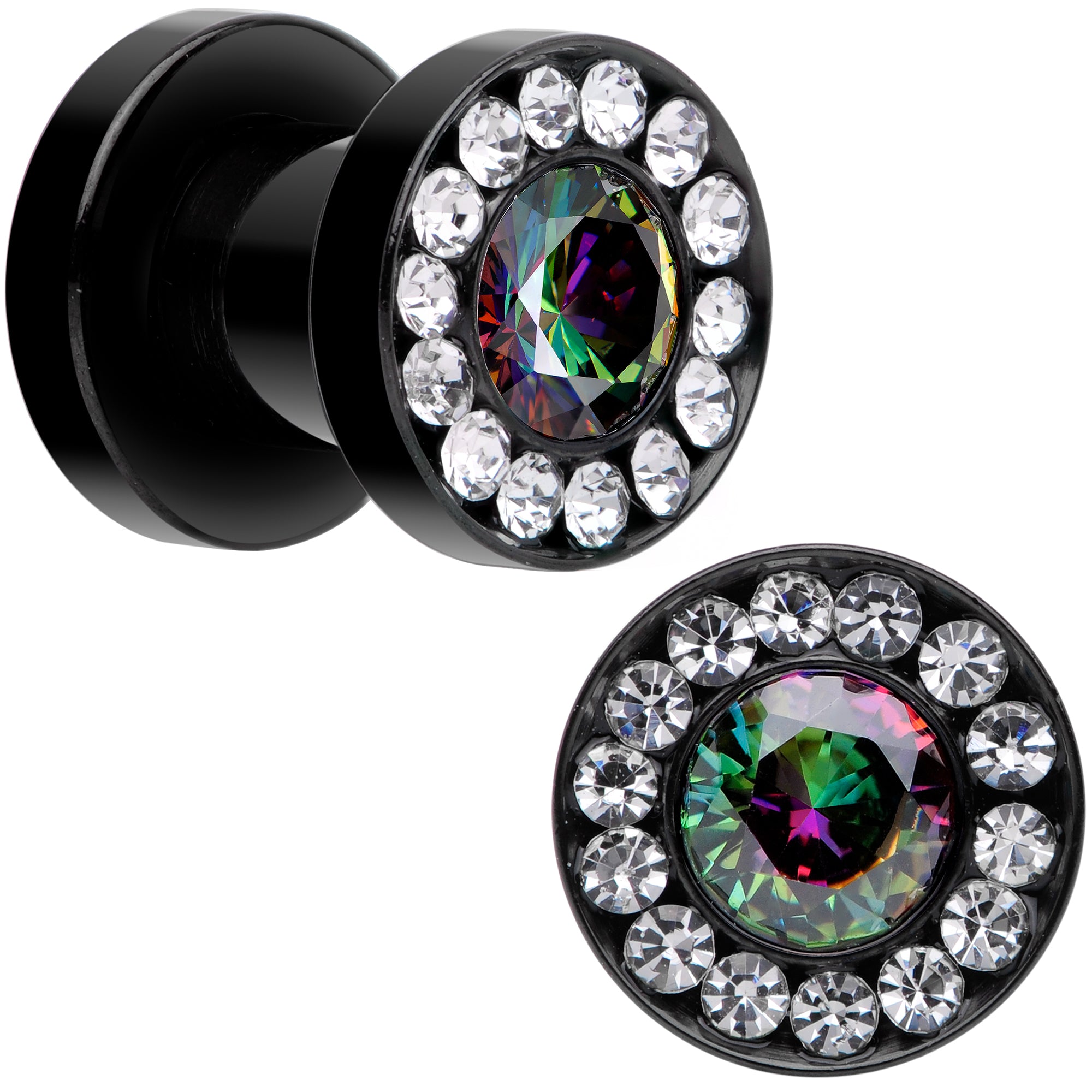 Vitrail Clear CZ Gem Black Hypnotic Screw Fit Plug Set
