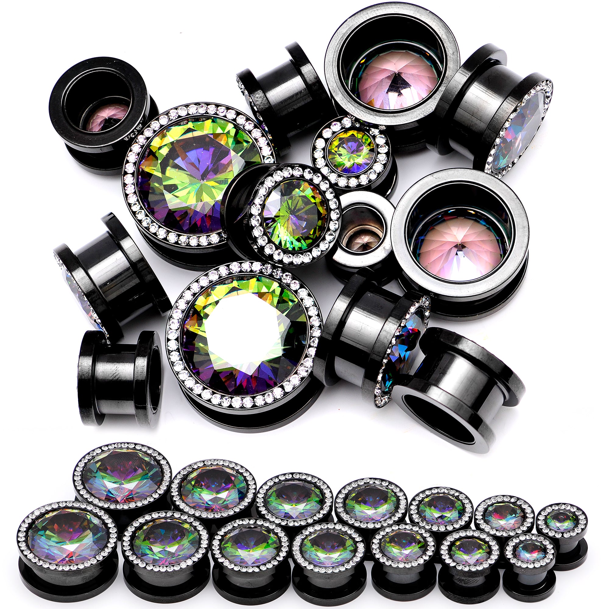 Vitrail Clear CZ Gem Black Hypnotic Screw Fit Plug Set
