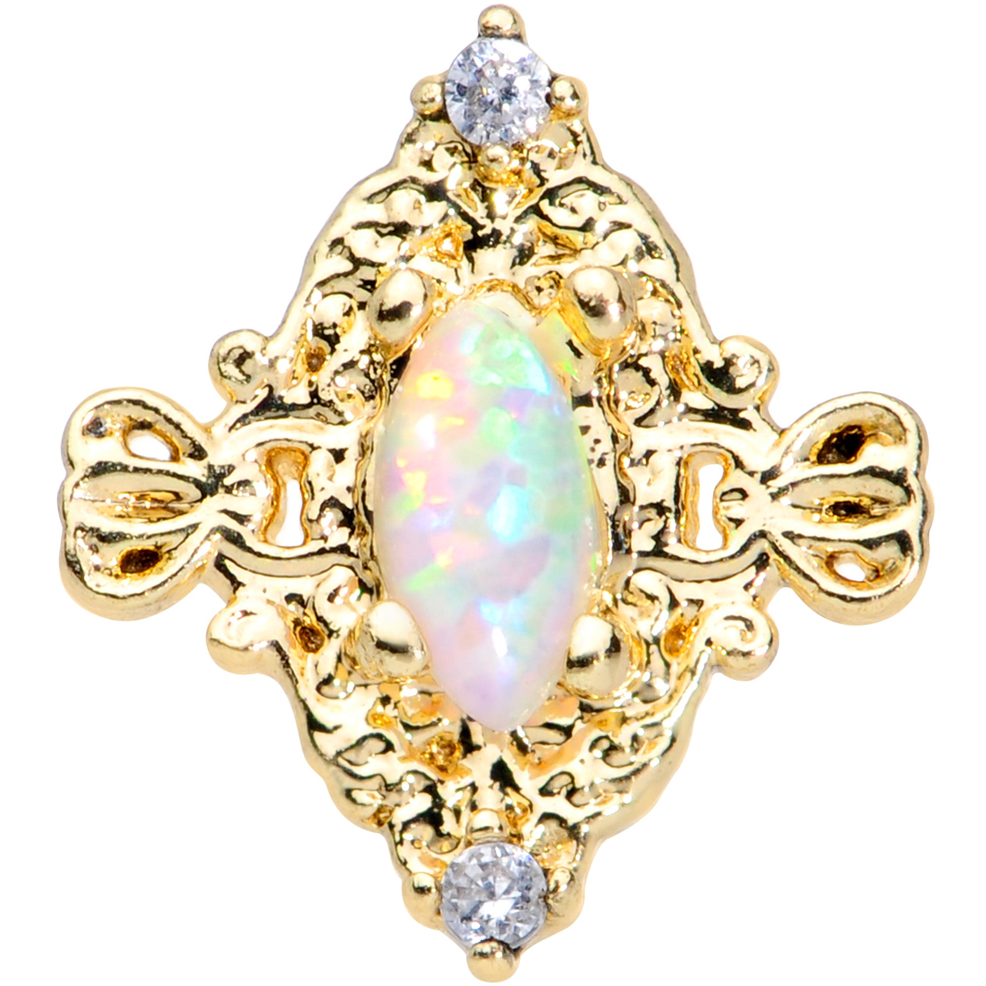 16G 1/4 White Synthetic Opal Gold Tone Oval Cartilage Tragus