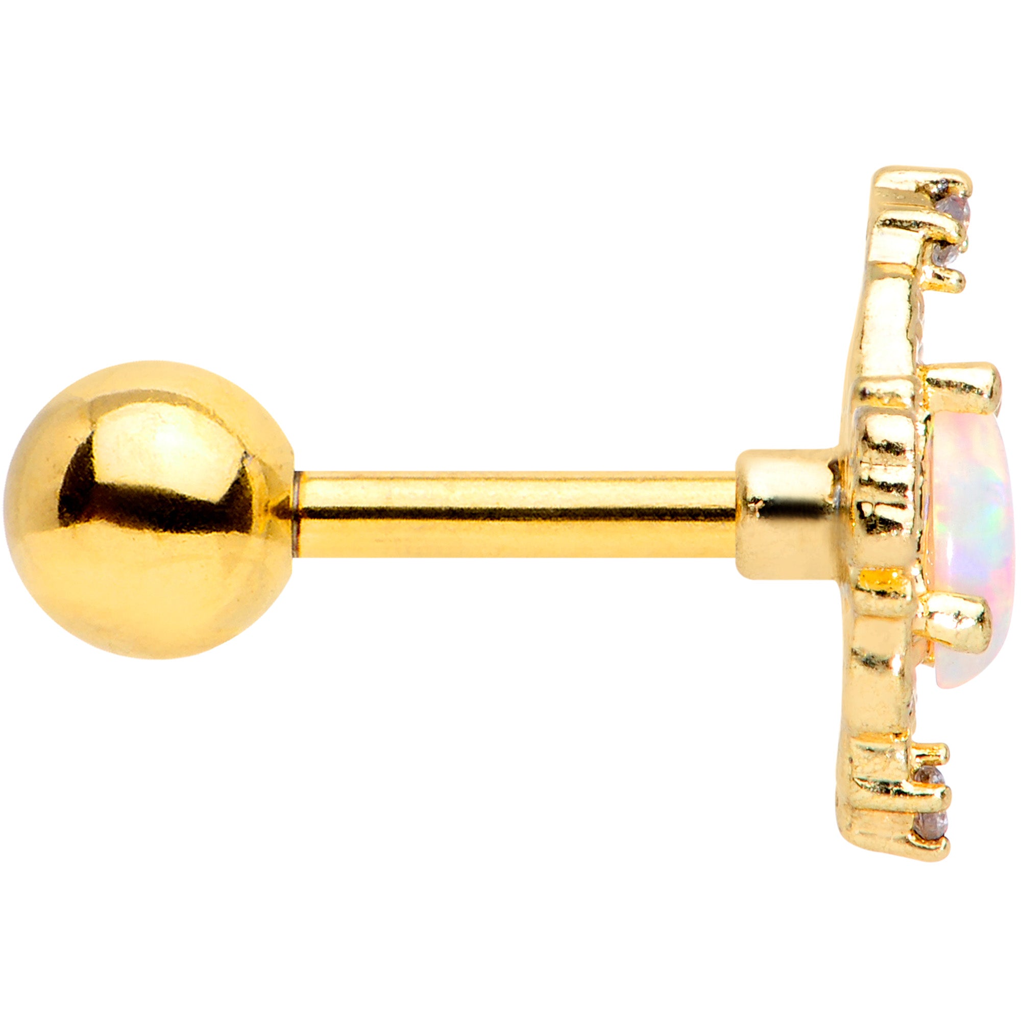 16G 1/4 White Synthetic Opal Gold Tone Oval Cartilage Tragus