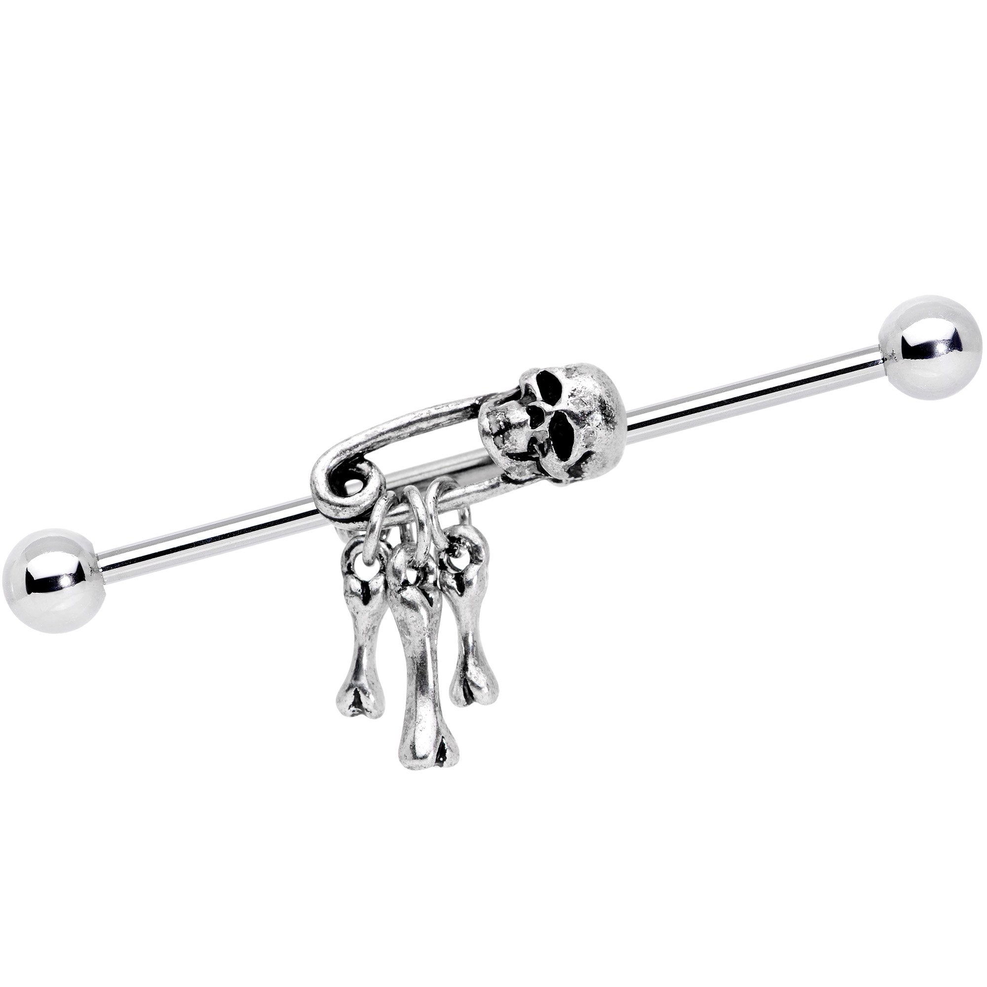 14G Skull Bones Safety Pin Halloween Industrial Barbell 38mm