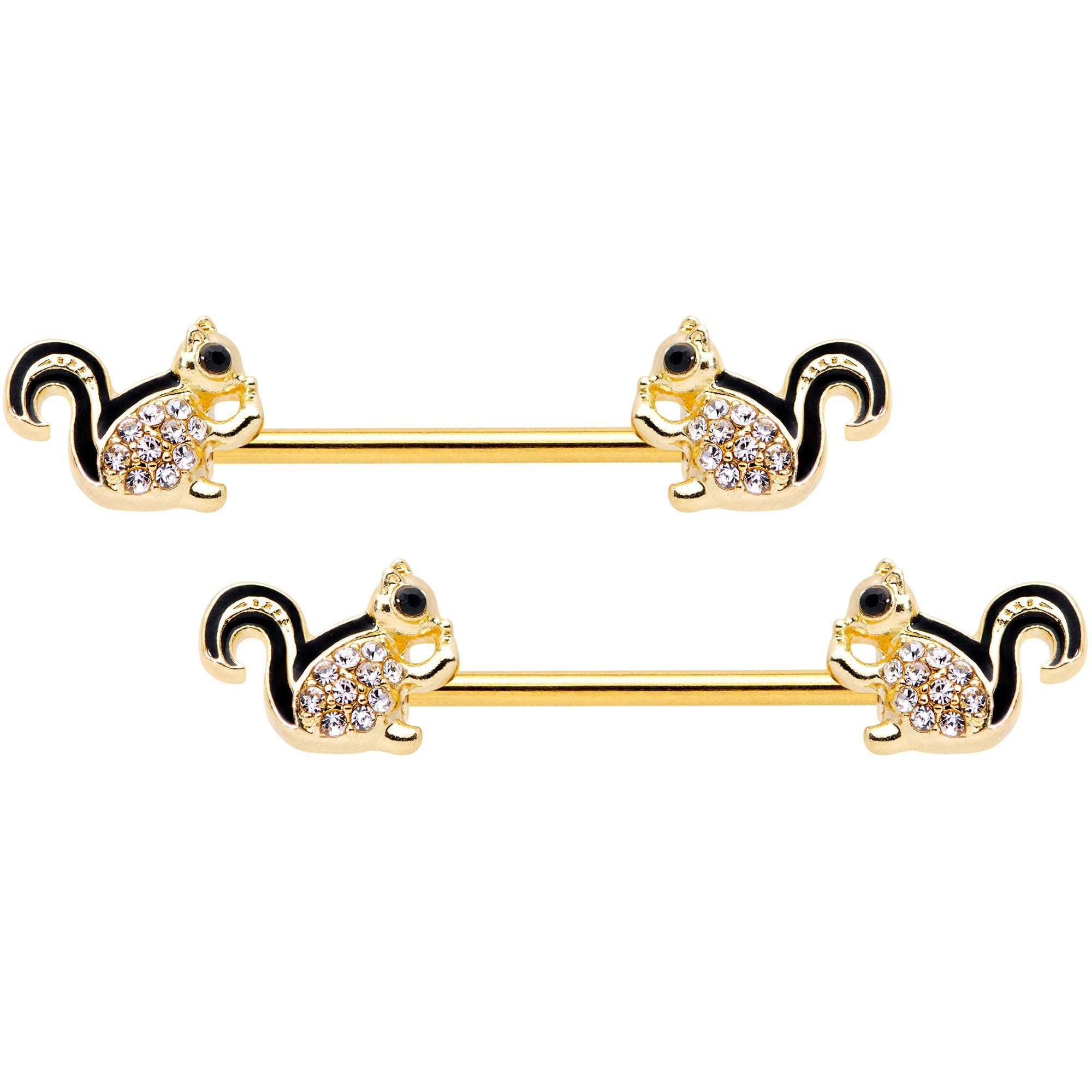14G Clear Gem Gold Tone Squirrel BCR Barbell Nipple Ring Set of 4