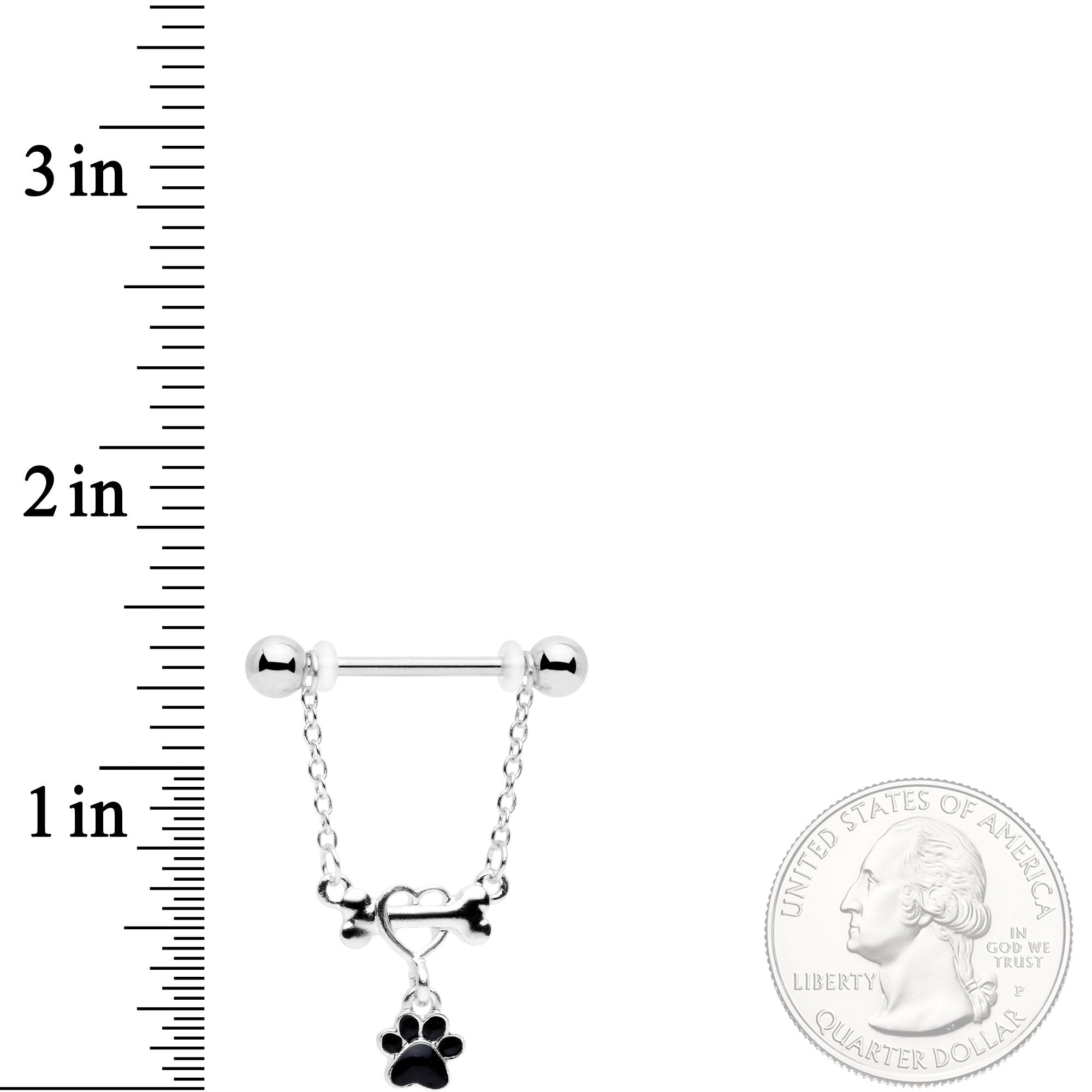 14G Love My Dog Paw Print Dangle Nipple Ring Set