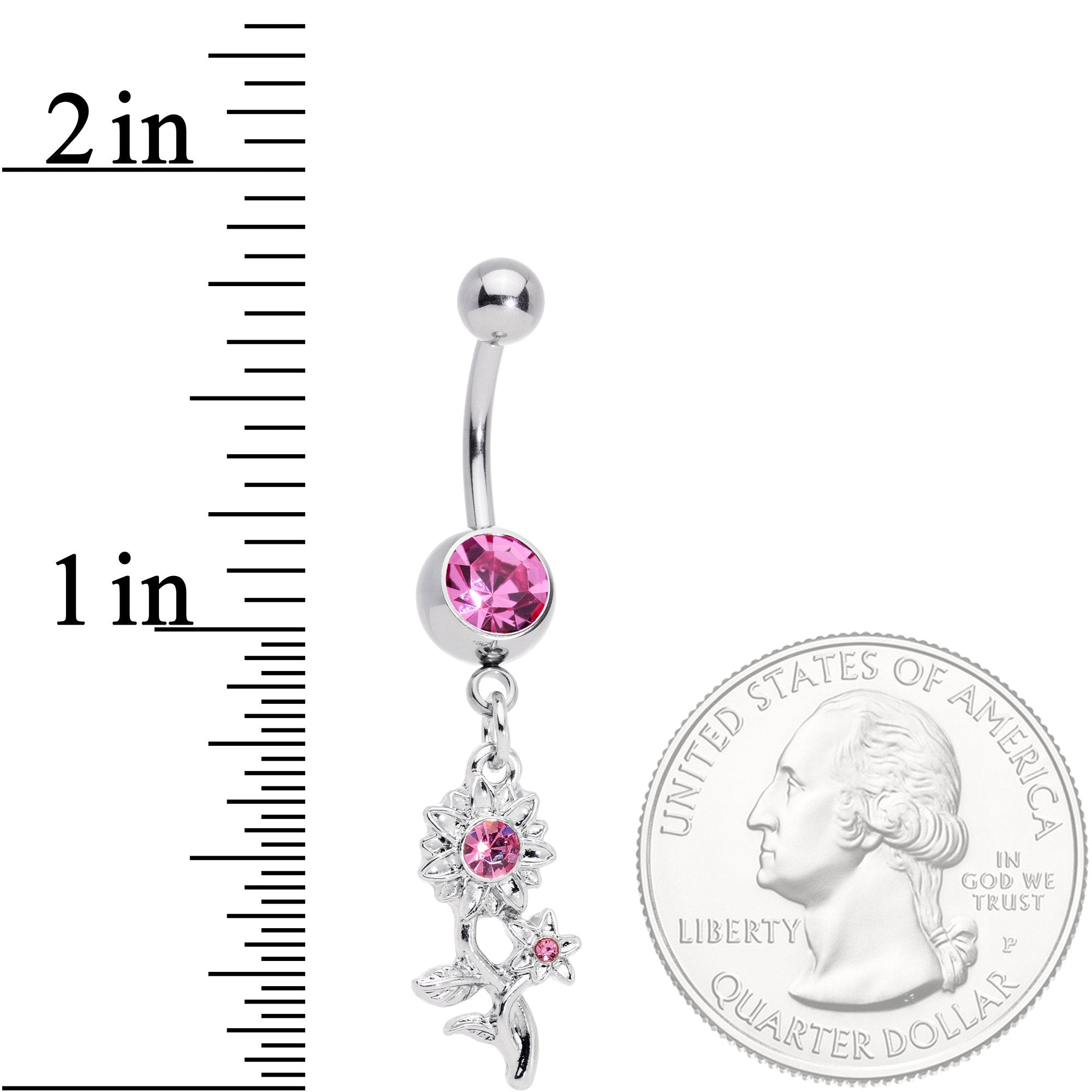 Pink Gem Sunflower Dangle Belly Ring