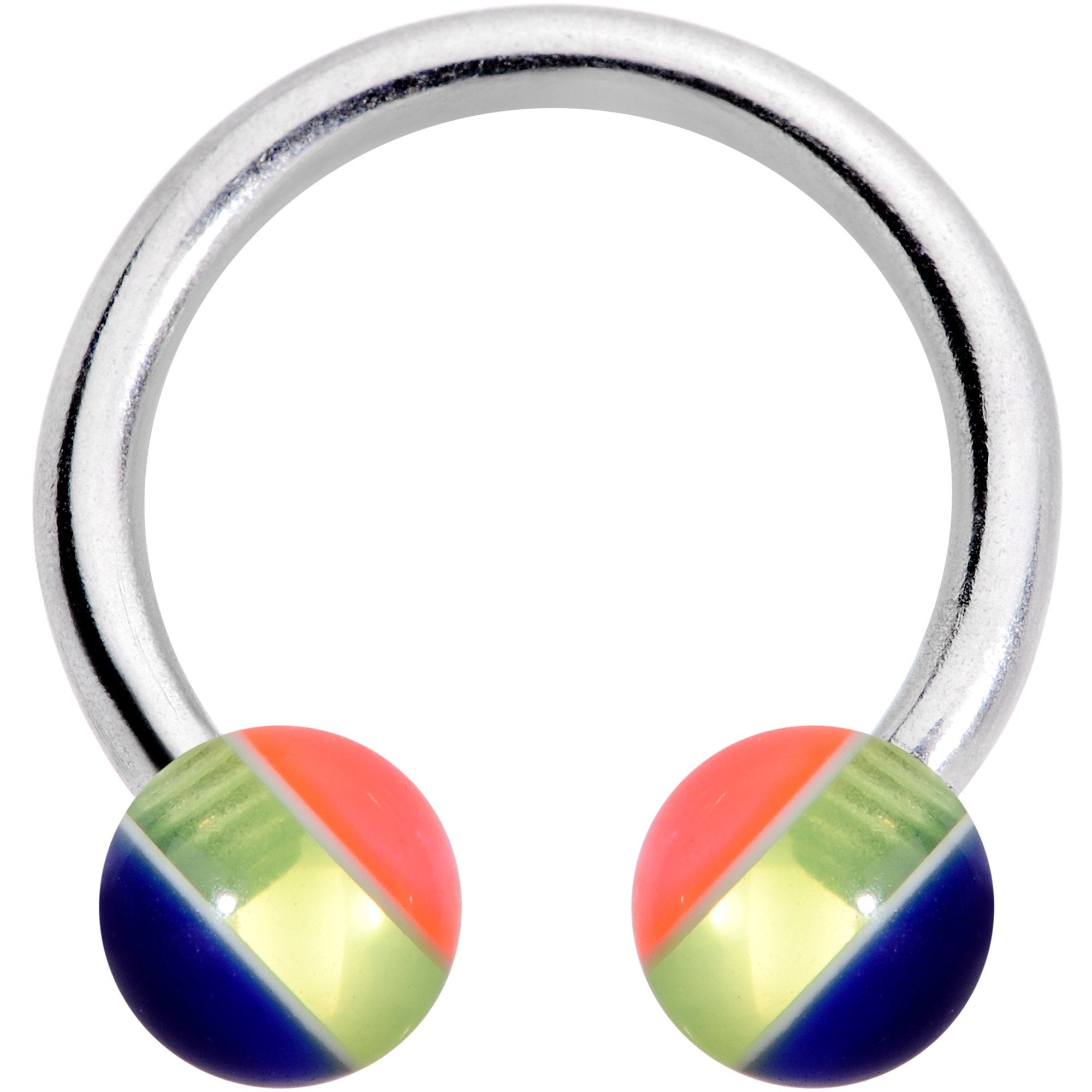 14G 7/16 Deco Stripe Acrylic Ball Horseshoe Circular Barbell