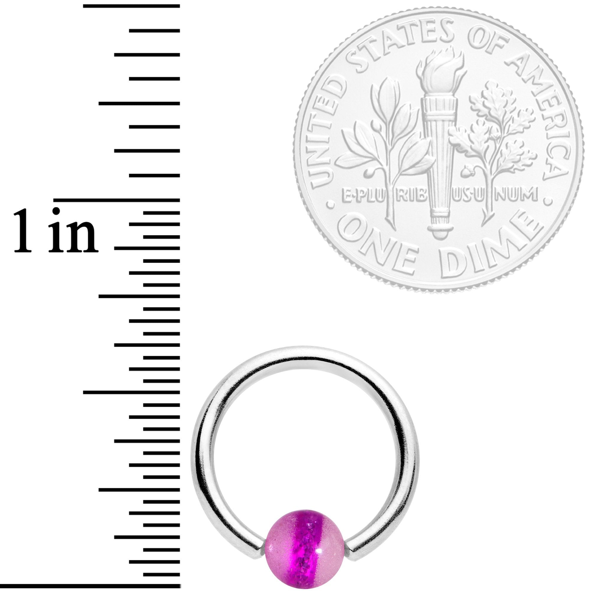 14G 7/16 Purple Acrylic Glow in the Dark Ball BCR Captive Ring