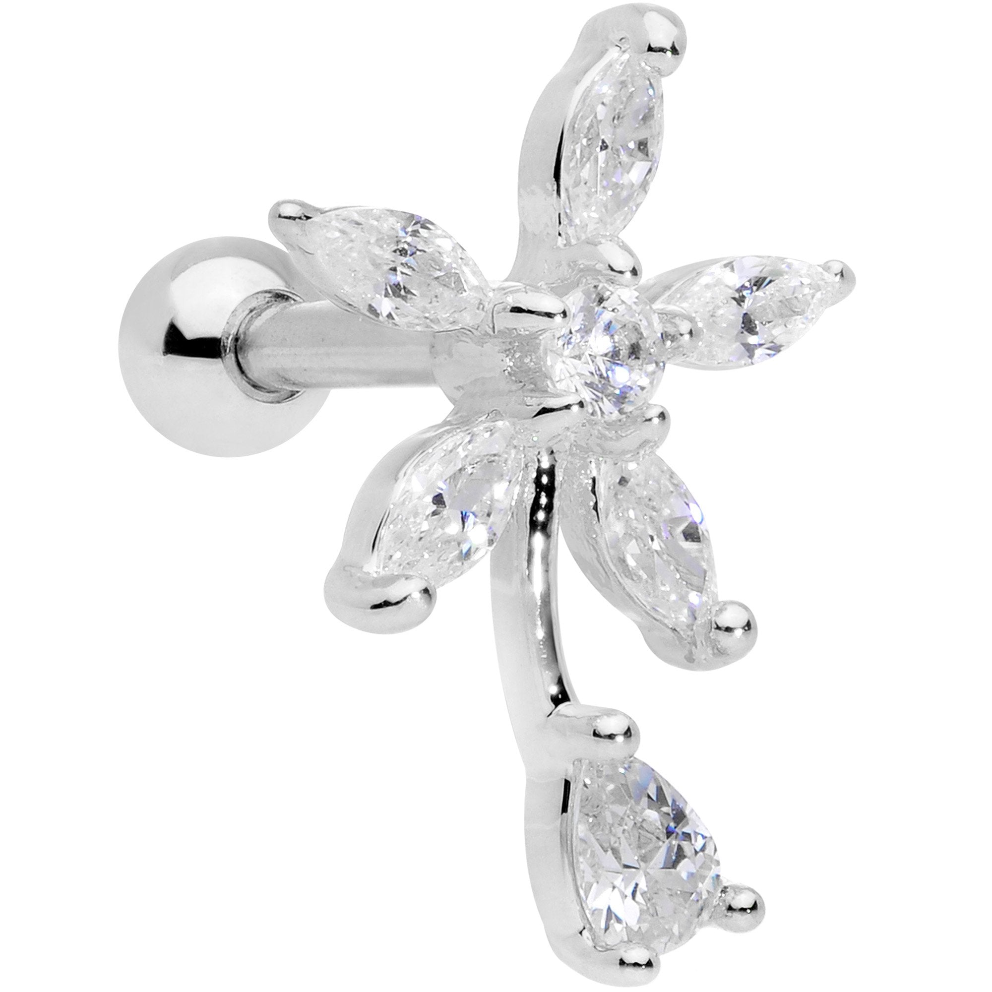 16G 1/4 Clear CZ Gem Flower Cartilage Tragus