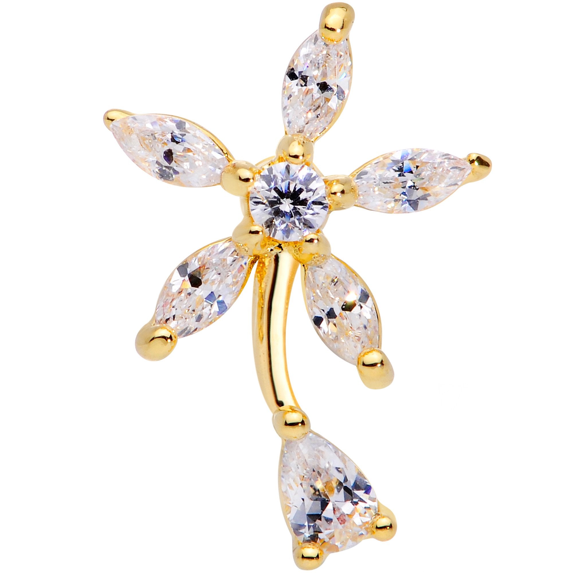 16G 1/4 Clear CZ Gem Gold Tone Flower Cartilage Tragus