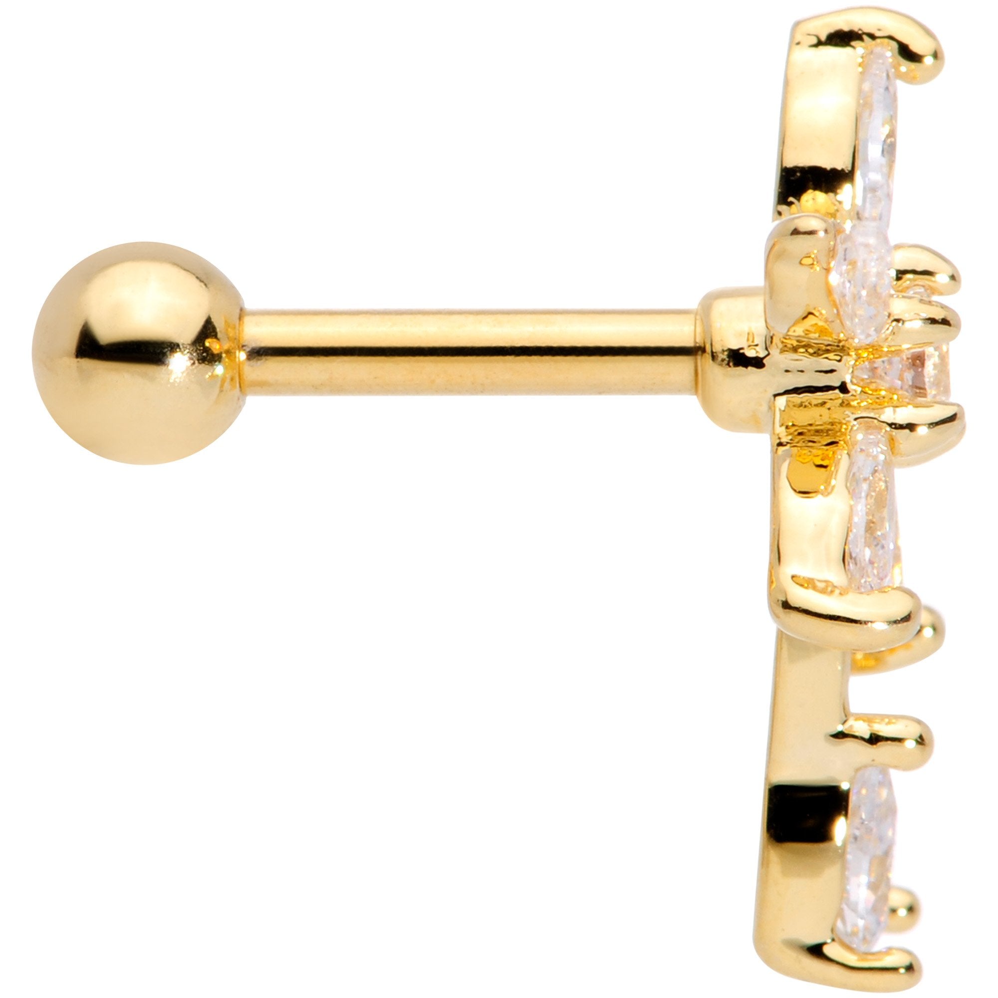 16G 1/4 Clear CZ Gem Gold Tone Flower Cartilage Tragus
