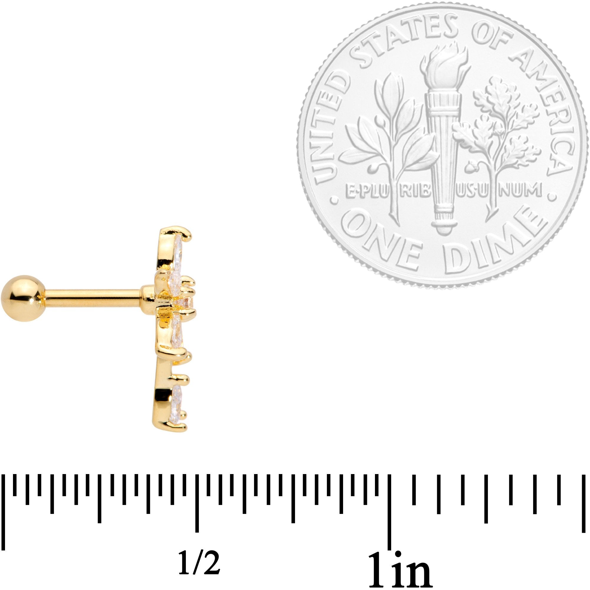 16G 1/4 Clear CZ Gem Gold Tone Flower Cartilage Tragus