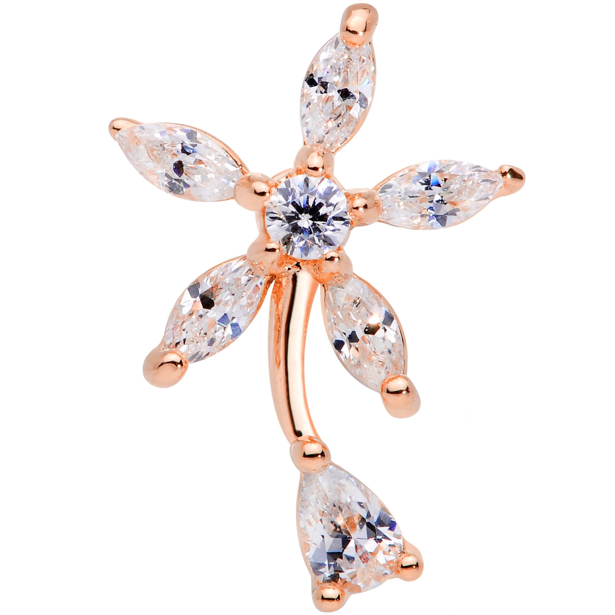 16G 1/4 Clear CZ Gem Rose Gold Tone Flower Cartilage Tragus