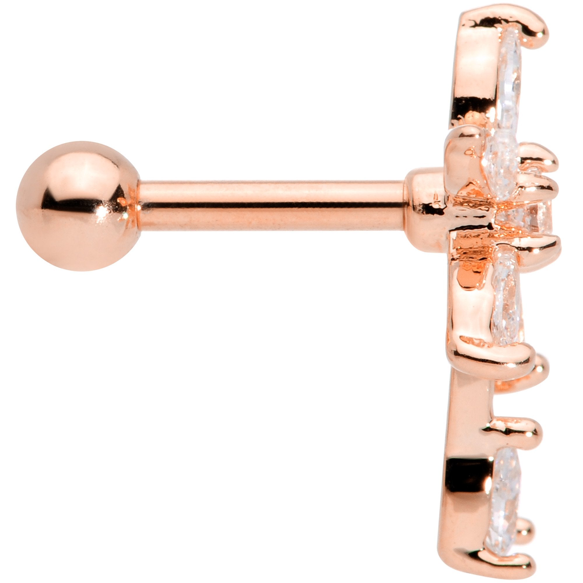16G 1/4 Clear CZ Gem Rose Gold Tone Flower Cartilage Tragus