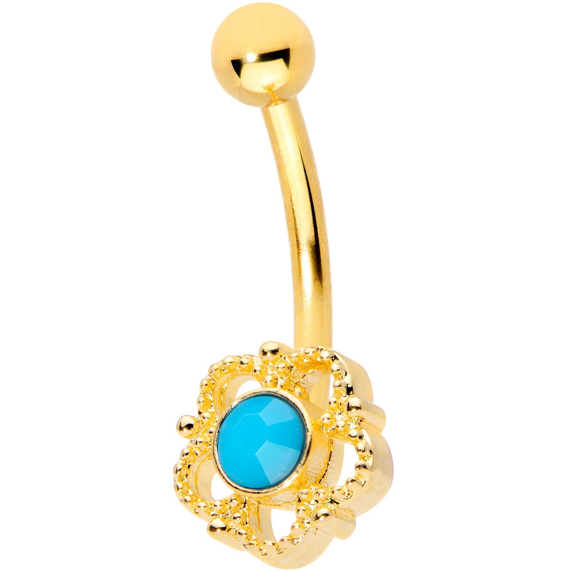 16G 5/16 Faux Turquoise Gold Tone Flower Curved Eyebrow Ring