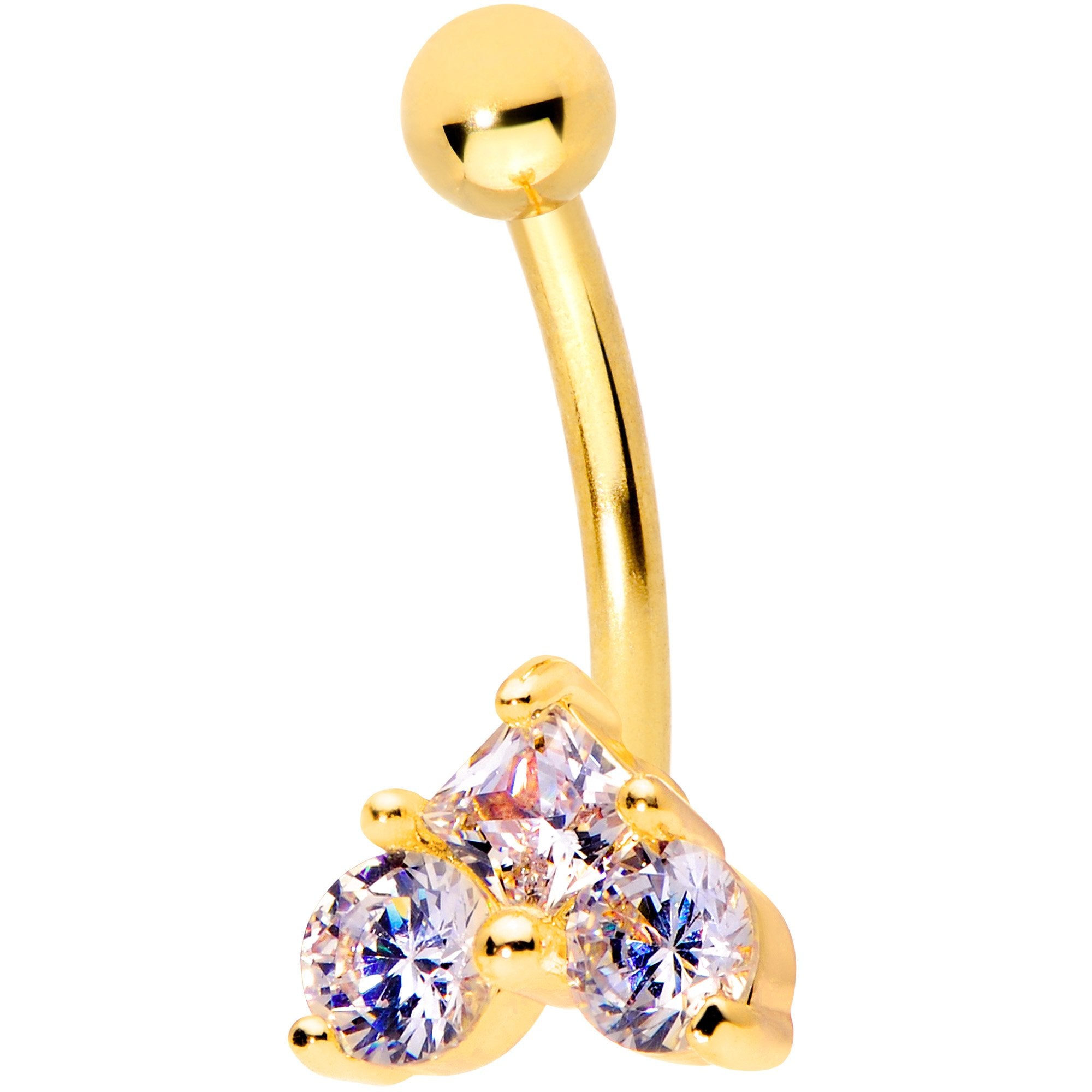 16G 5/16 Clear Gem Trio Gold Tone Heart Curved Eyebrow Ring