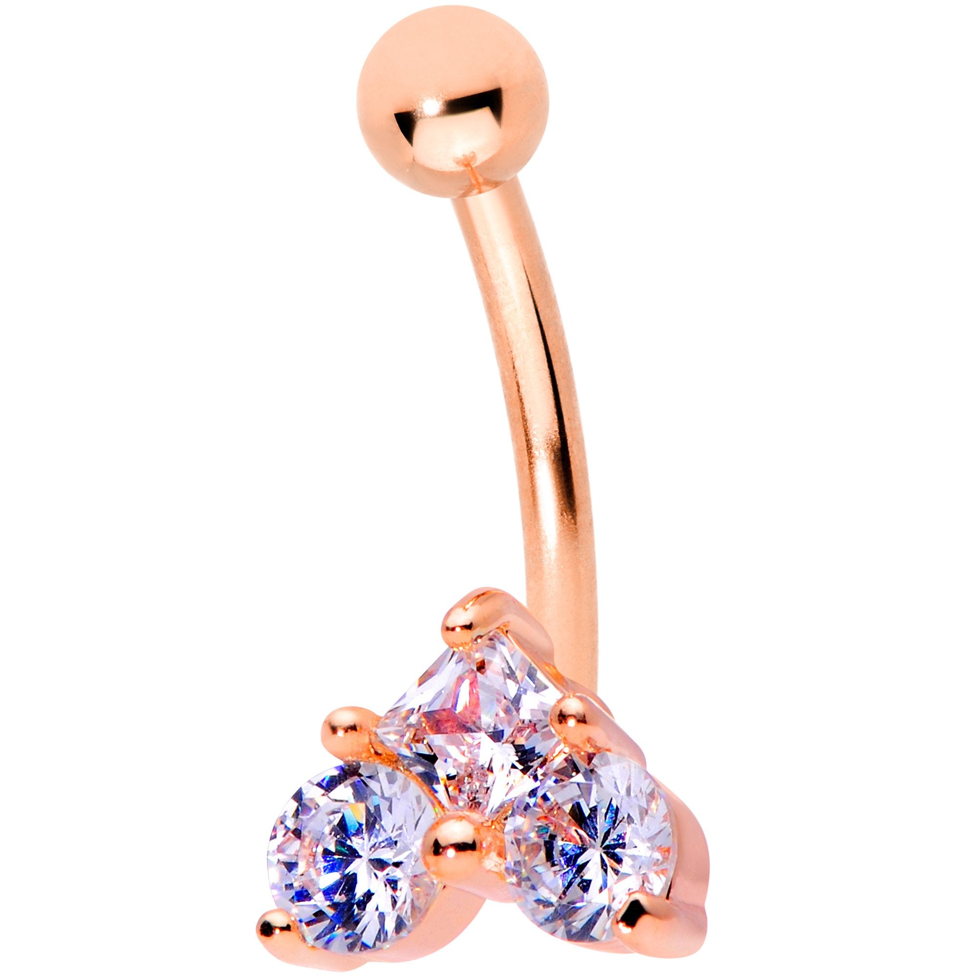 16G 5/16 Clear Gem Trio Rose Gold Tone Heart Curved Eyebrow Ring